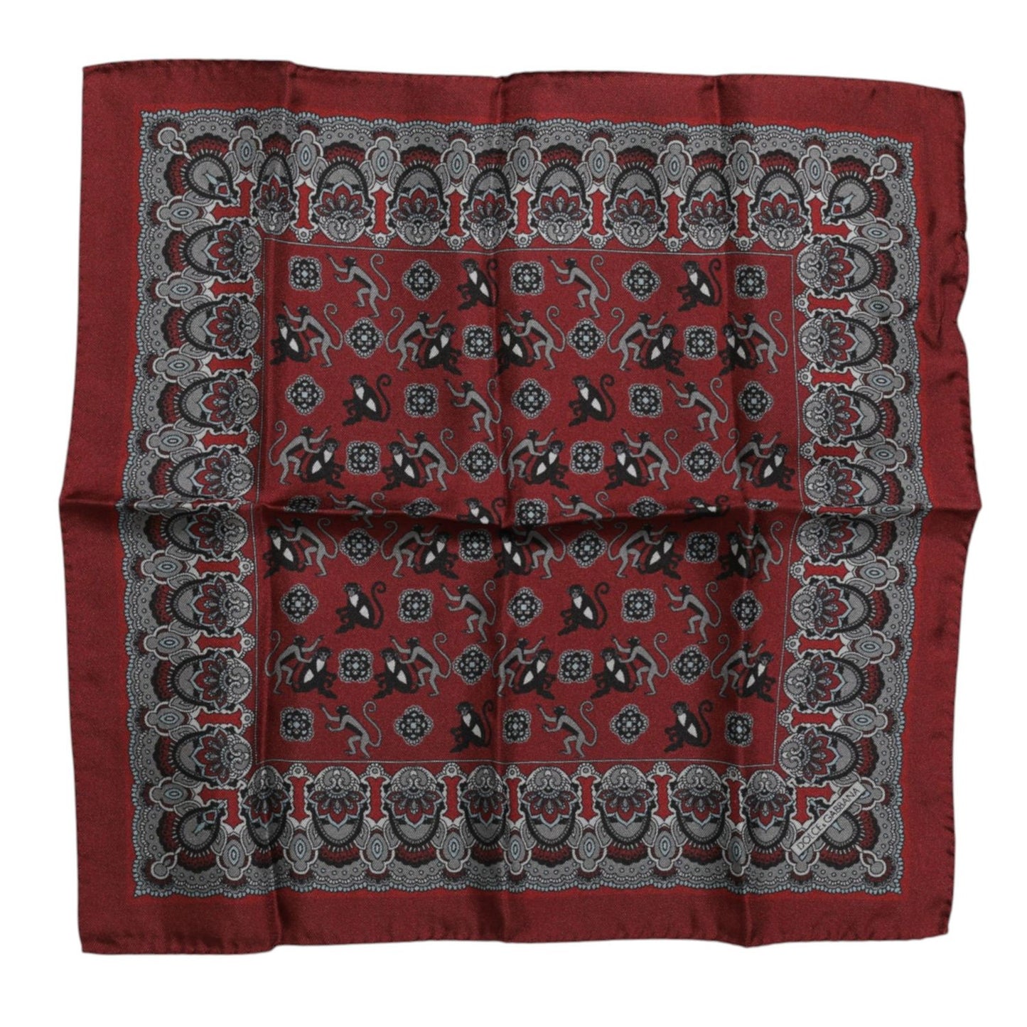 Dolce & Gabbana Maroon Monkey Print Silk Square Foulard Scarf MS7251