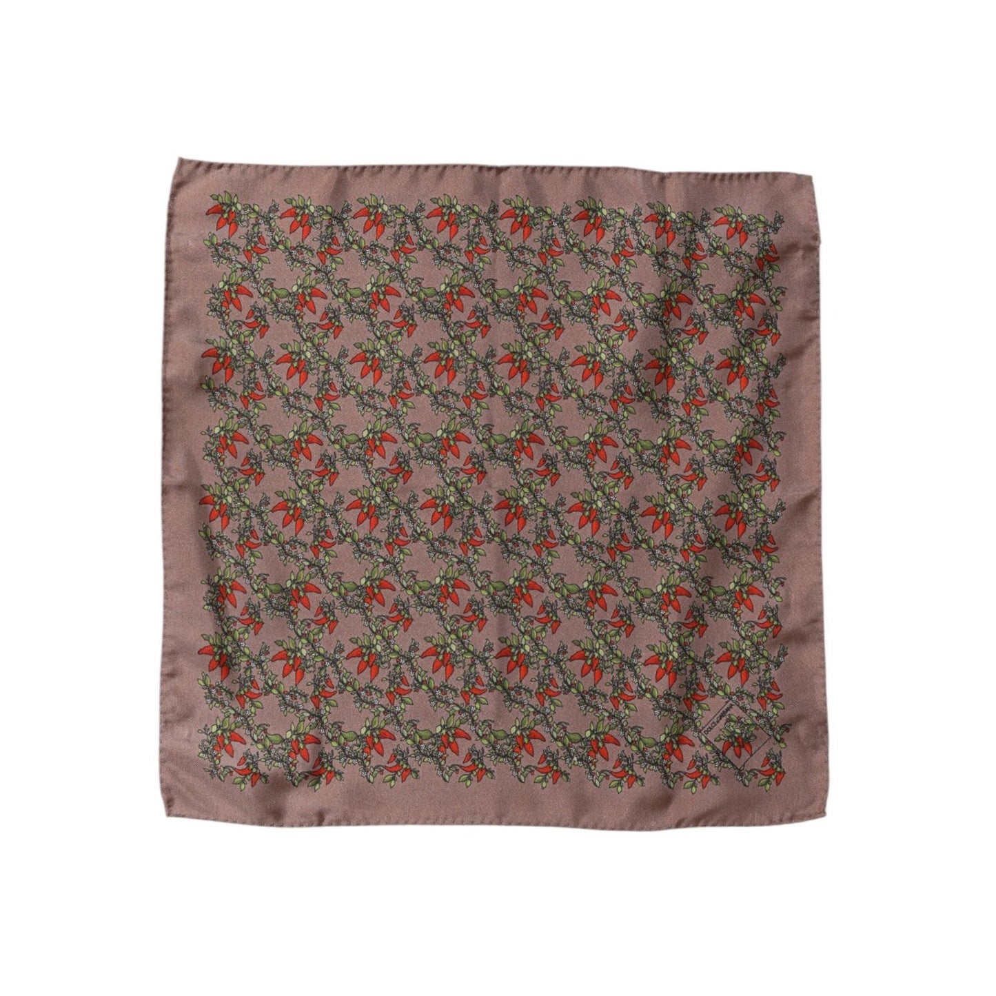 Dolce & Gabbana Brown Chili Print Silk Square Foulard Scarf MS7336