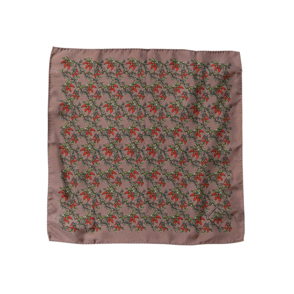 Dolce & Gabbana Brown Chilis Silk Square Men Foulard Scarf MS7338