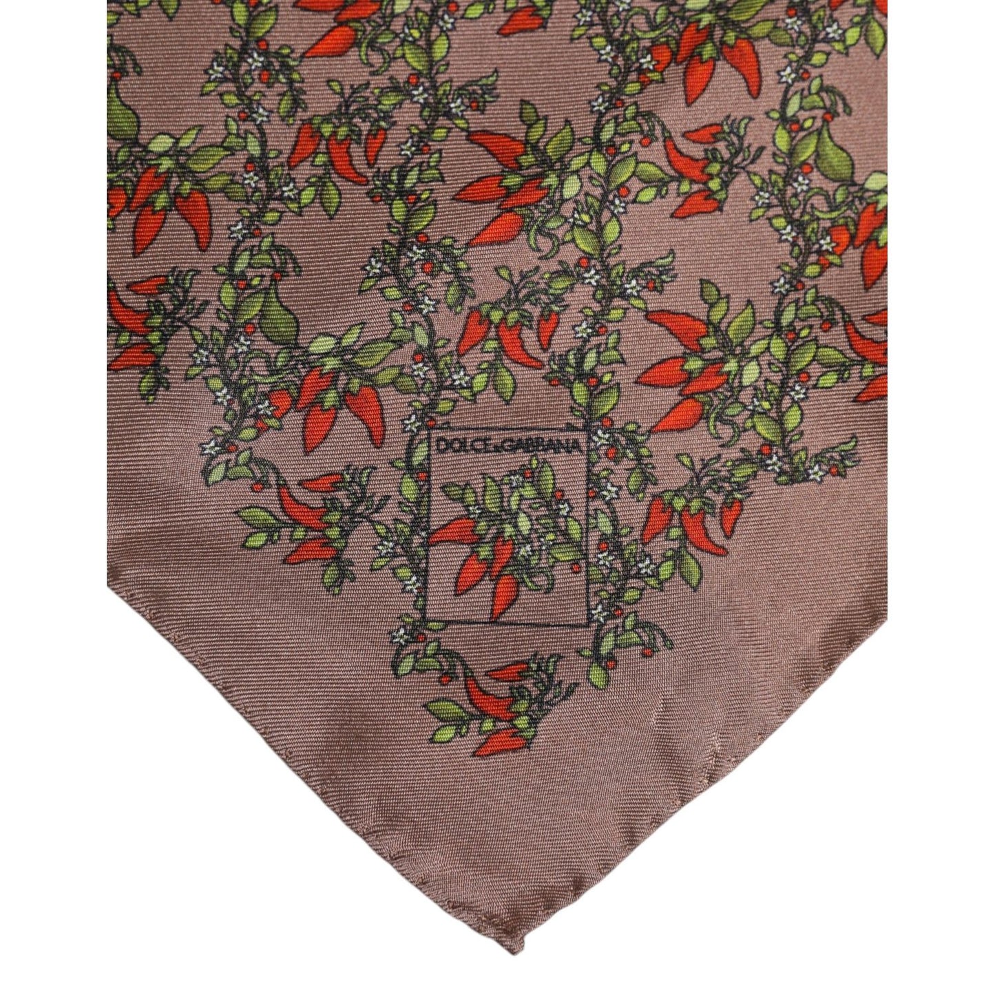 Dolce & Gabbana Brown Chilis Silk Square Men Foulard Scarf MS7338