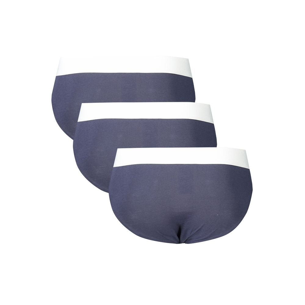 Alt Tag: Bikkembergs Blue Cotton Underwear slip tri-pack with elegance, elastic waistband, print, and logo.