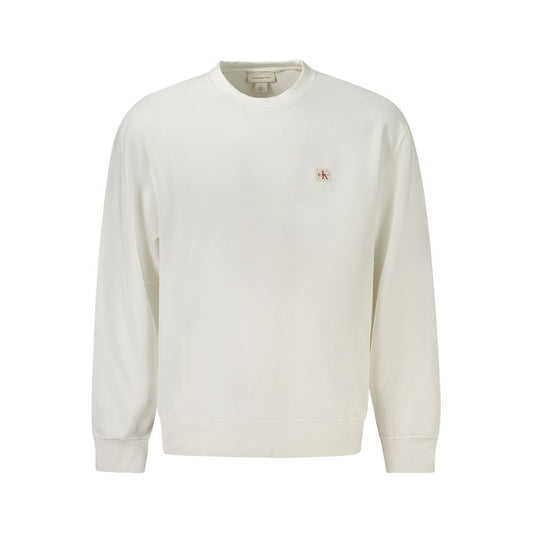 Calvin Klein White Cotton Men Sweater with crew neck and logo design, elegant and sustainable fashion choice.