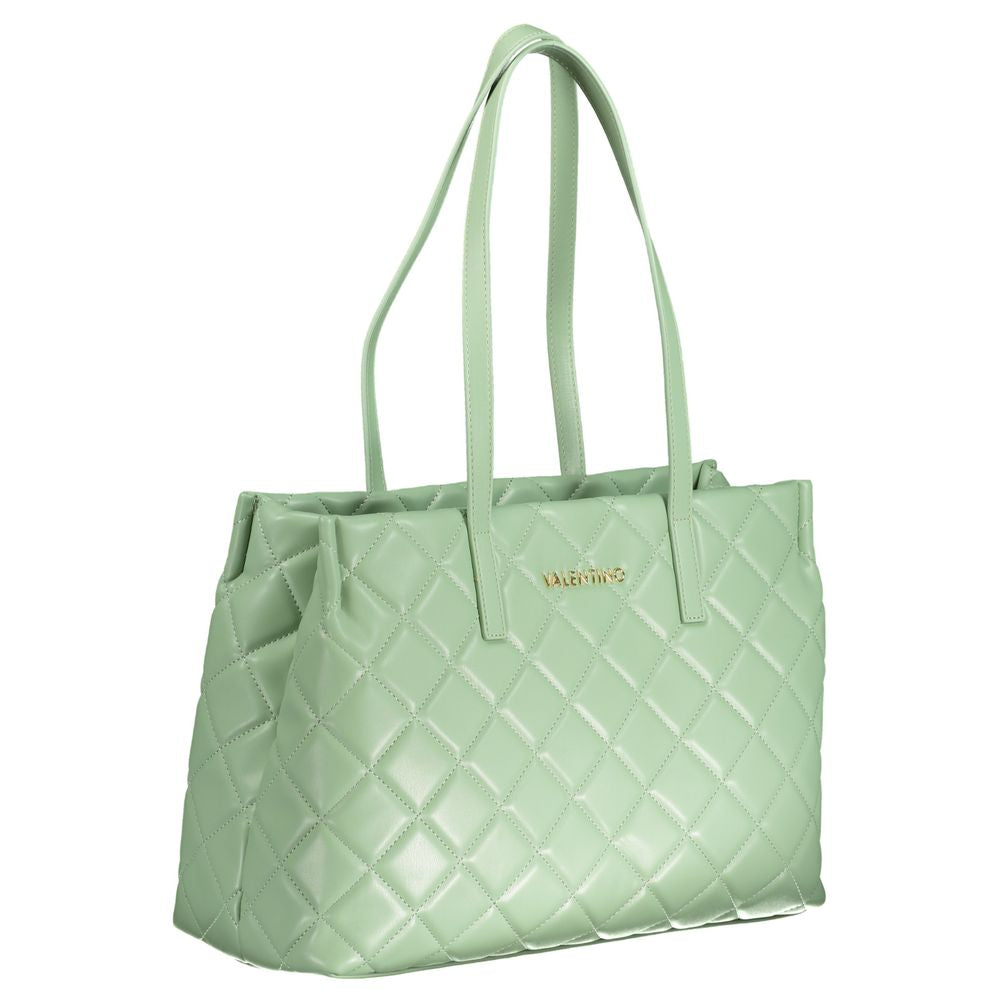 Mario Valentino Green Polyethylene Handbag with quilted design, shoulder handles, zip closure, and logo detail.
