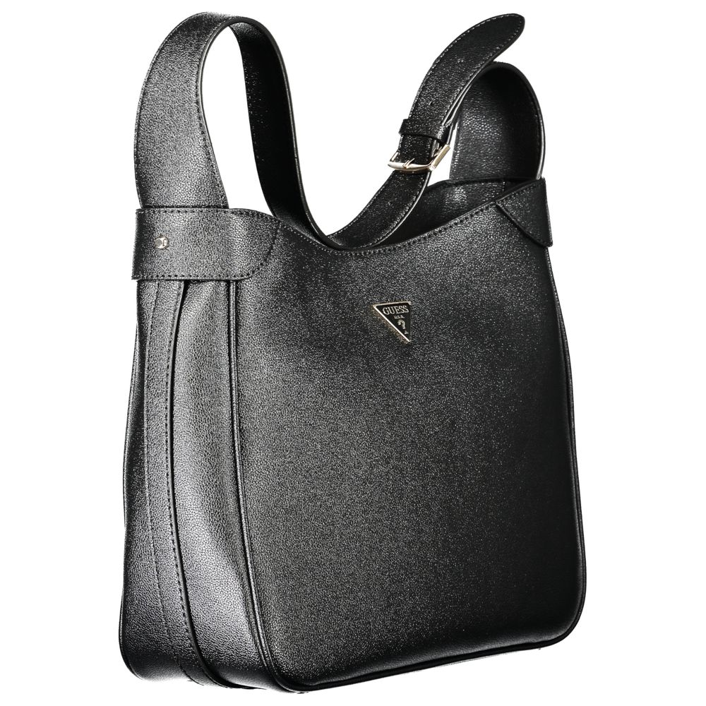 Guess Jeans Black Polyethylene Handbag with adjustable shoulder handle, internal pocket, and logo design.