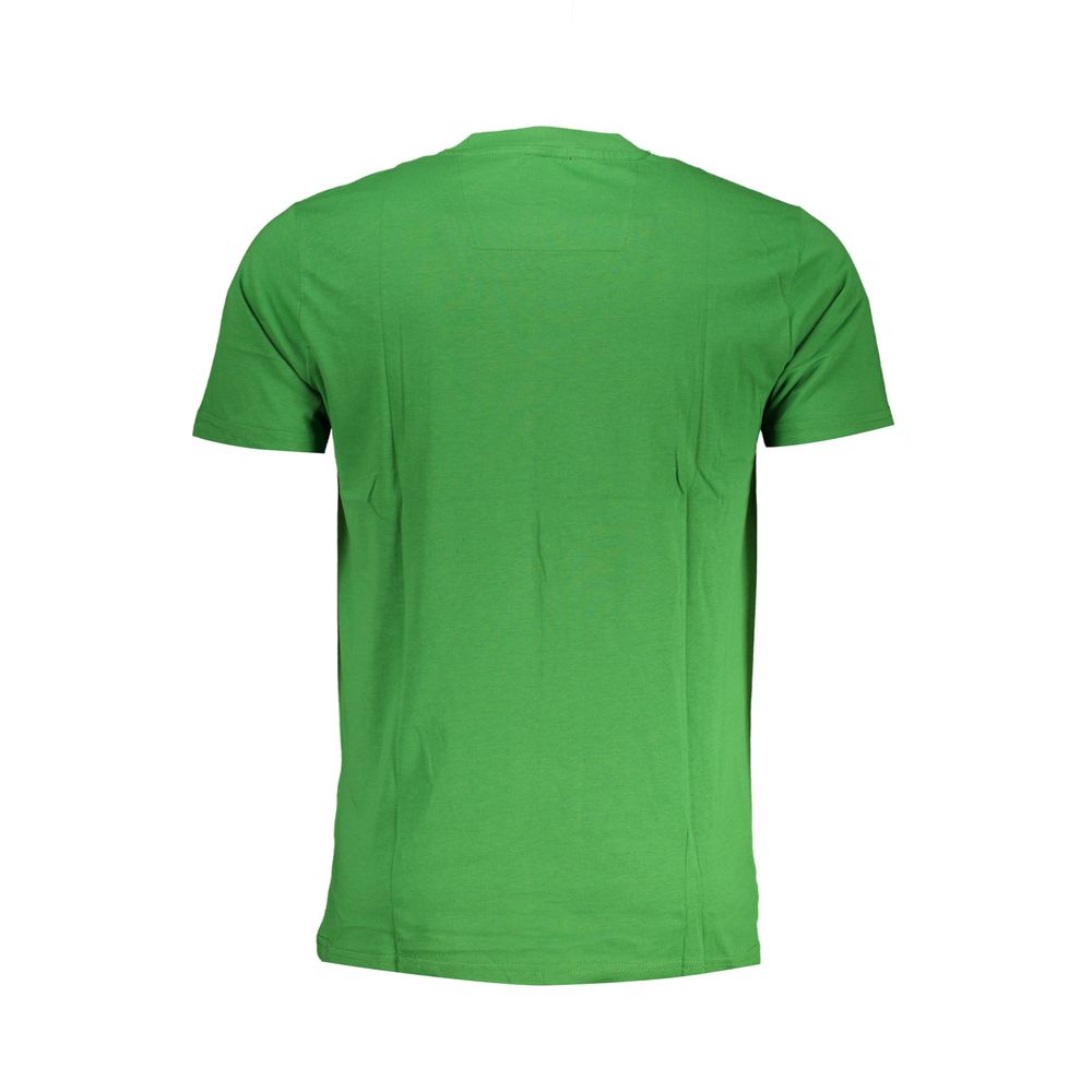 Cavalli Class Green Cotton T-Shirt, short-sleeved, crew neck, with logo print, back view.