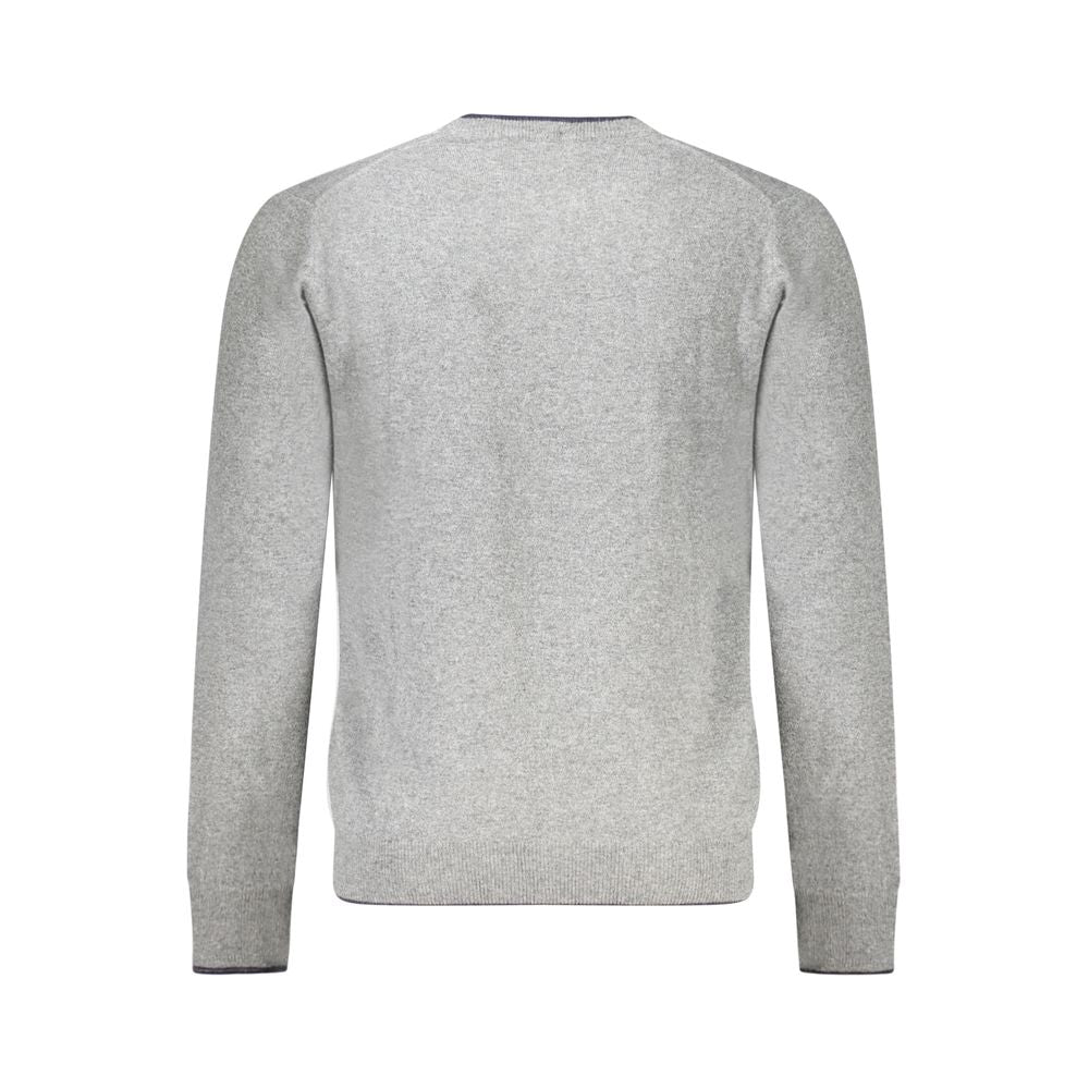 Back view of North Sails Gray Cashmere Sweater with long sleeves, crew neck, contrasting details, and logo embroidery.
