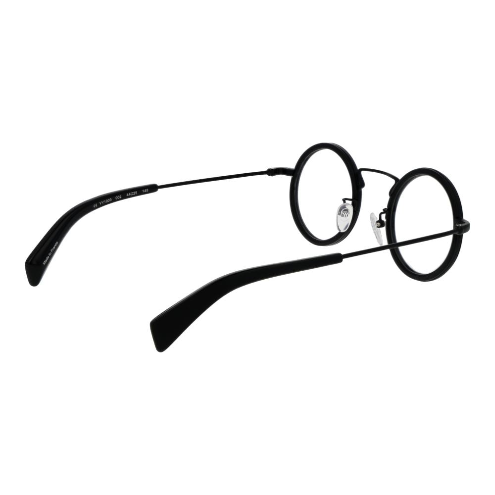 Yohji Yamamoto Black Acetate Glasses (Frames) unisex full-rim round style with demo lenses, black acetate frame and temples.
