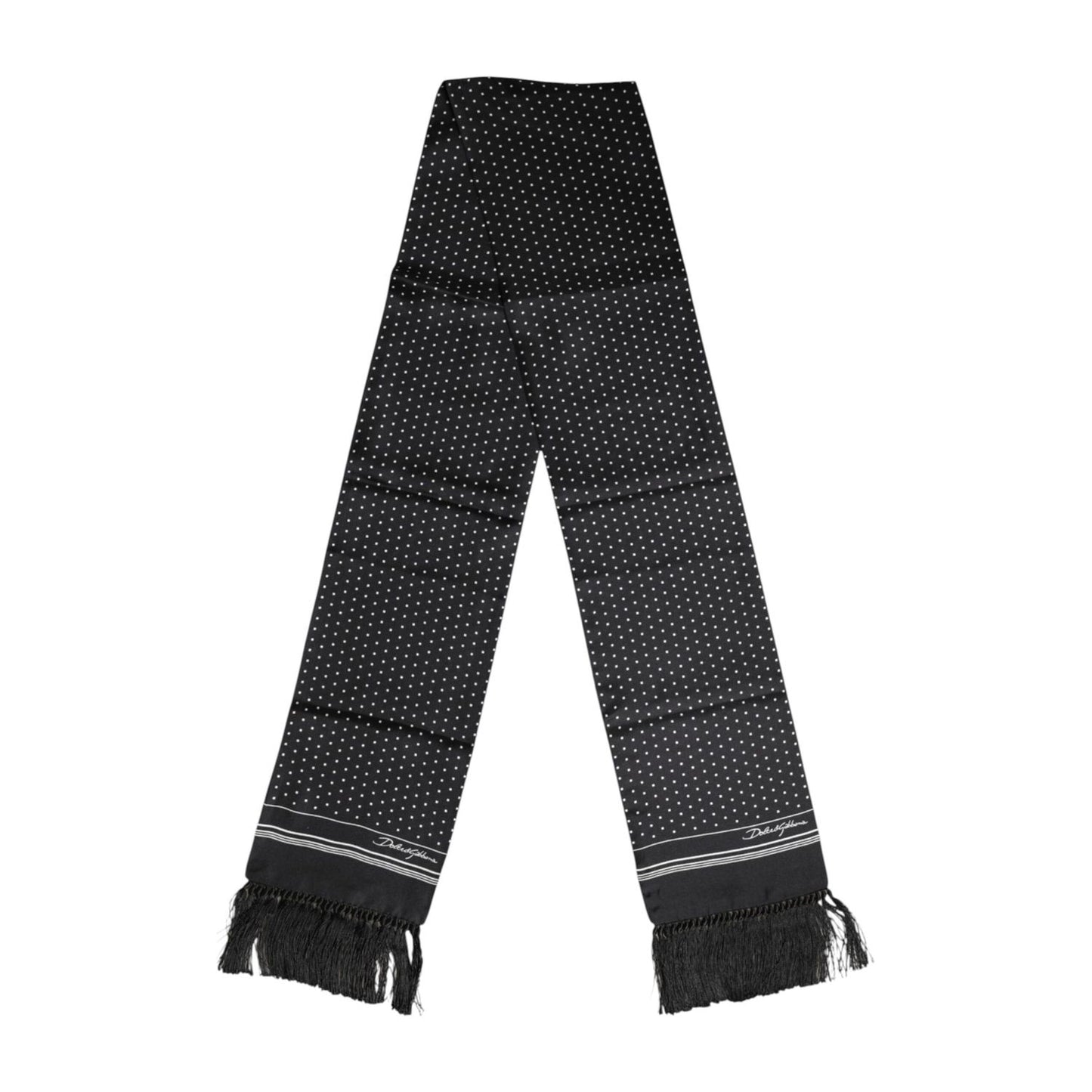 Dolce & Gabbana Black White Polka Dot Fringes Foulard Scarf