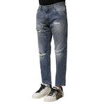 Dolce & Gabbana Blue Washed Tattered Straight Fit Denim Jeans PAN75876-44