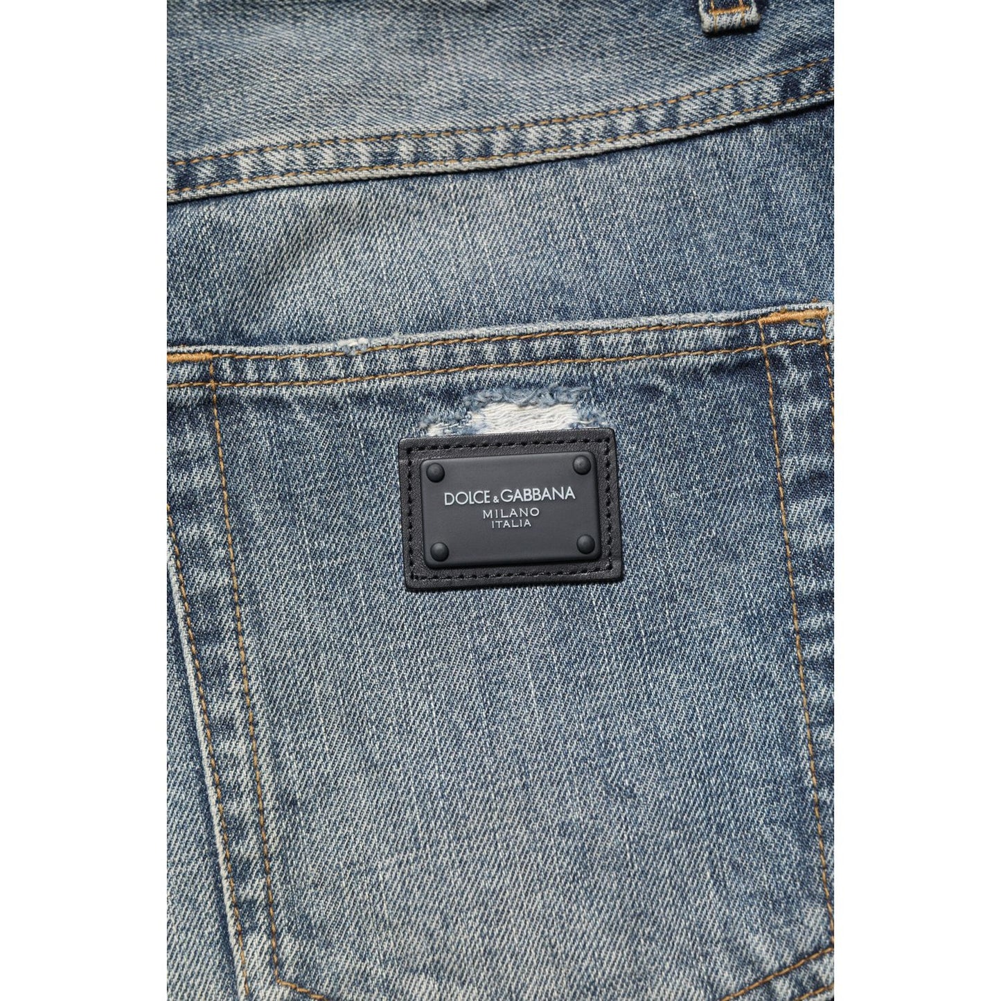 Dolce & Gabbana Blue Washed Tattered Straight Fit Denim Jeans PAN75876-44