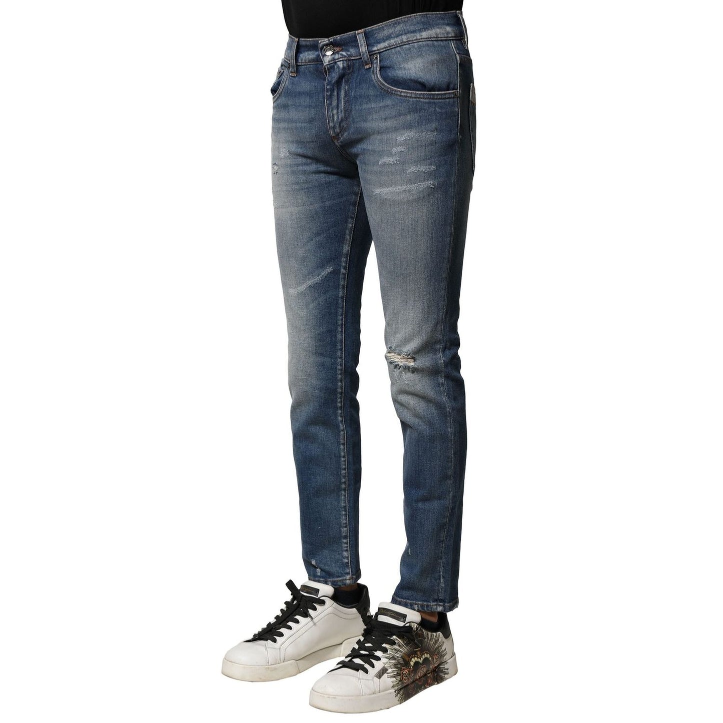 Dolce & Gabbana Blue Washed Cotton Slim Fit Men Denim Jeans PAN75882-44