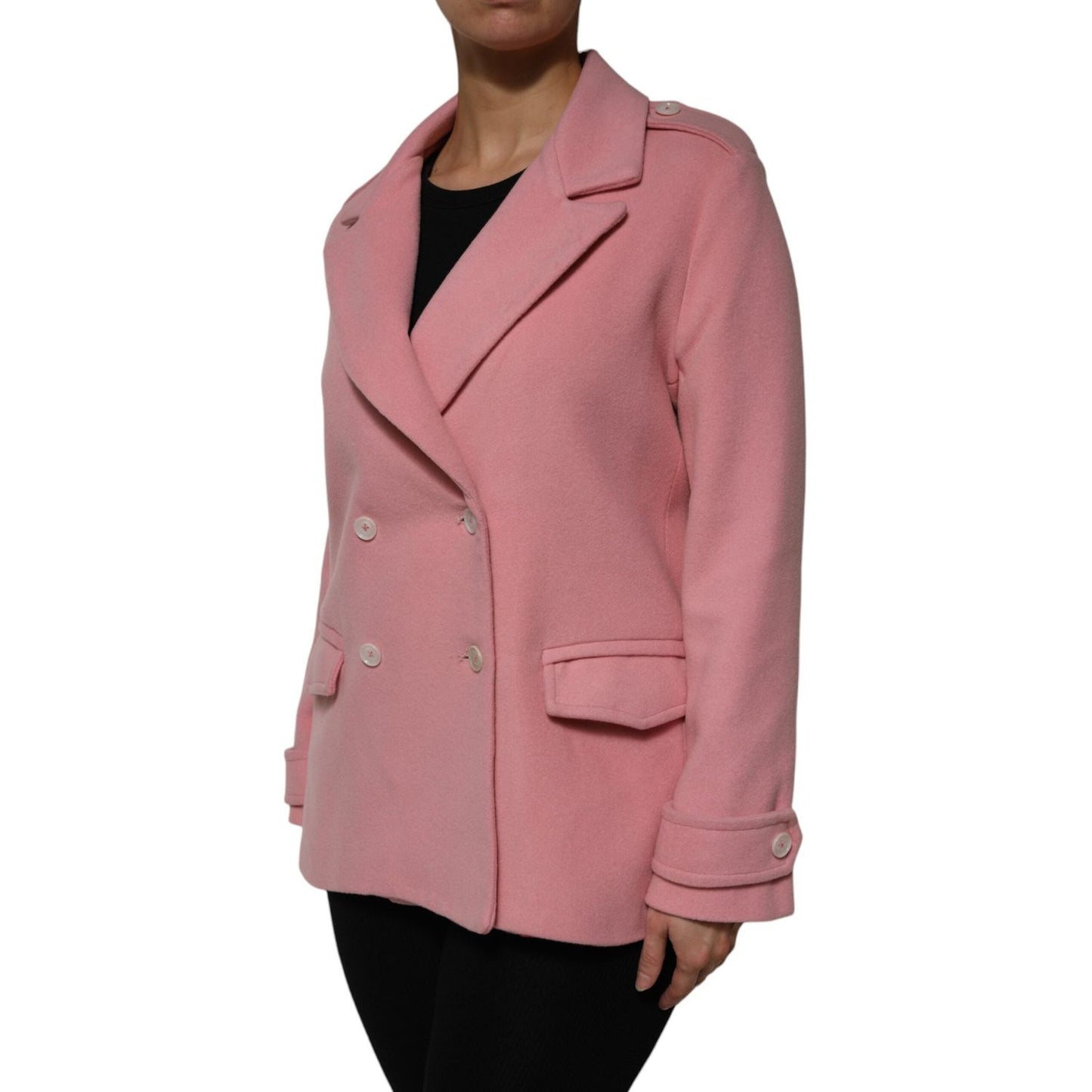 PINK MEMORIES Pink Wool Double Breasted Blazer Coat Jacket JKT41460-42
