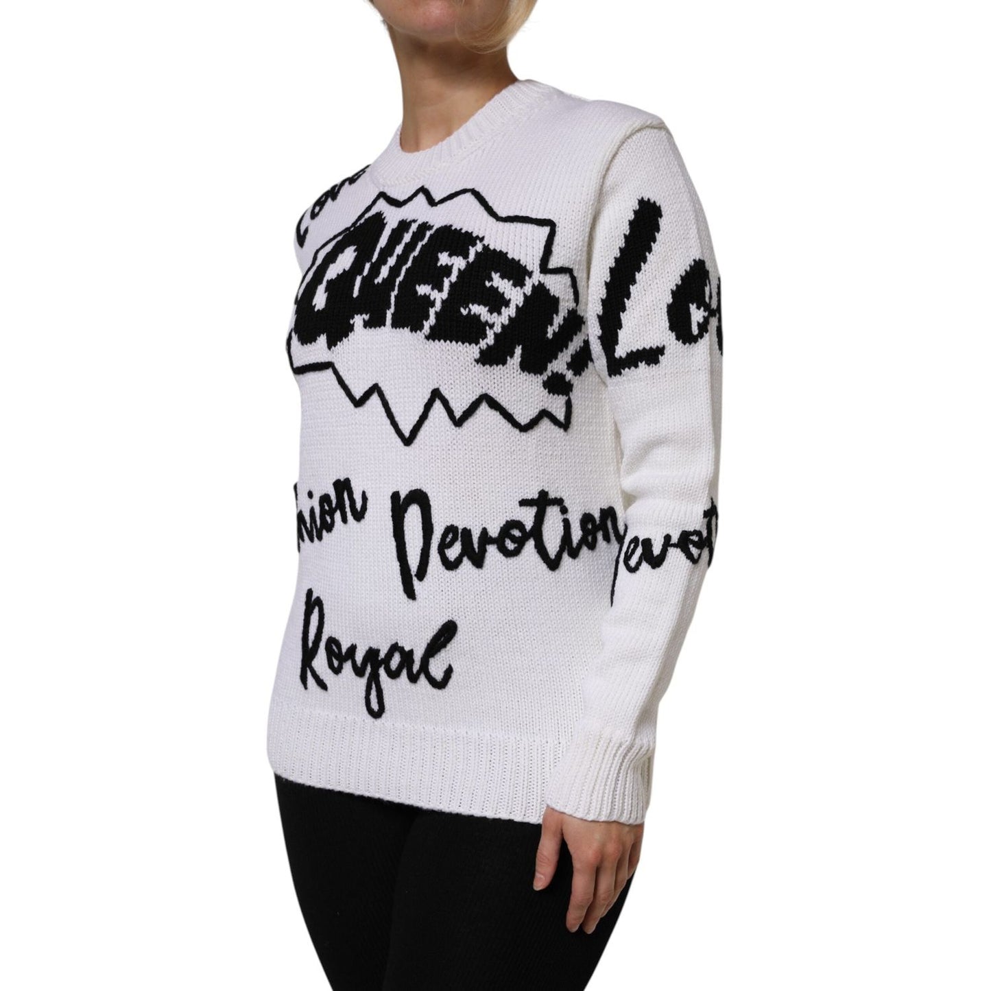 Dolce & Gabbana White Wool Knit Crew Neck Pullover Sweater TSH87545-42
