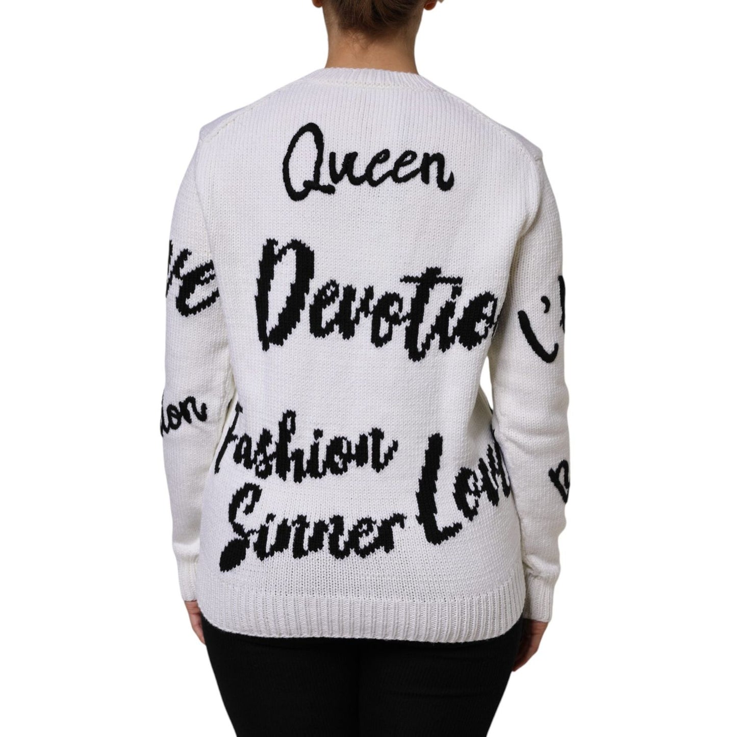 Dolce & Gabbana White Wool Knit Crew Neck Pullover Sweater TSH87545-42