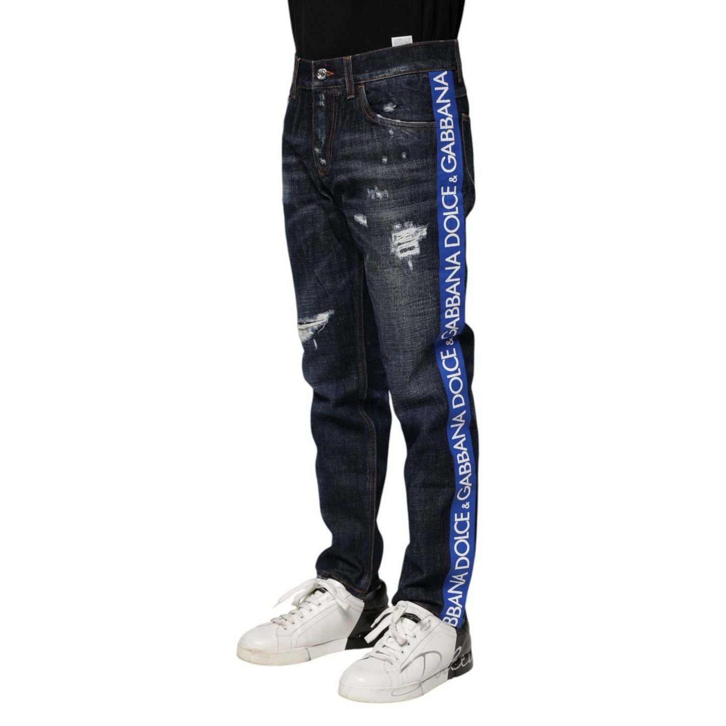Dolce & Gabbana Dark Blue Tattered Skinny Denim Jeans PAN75227-44