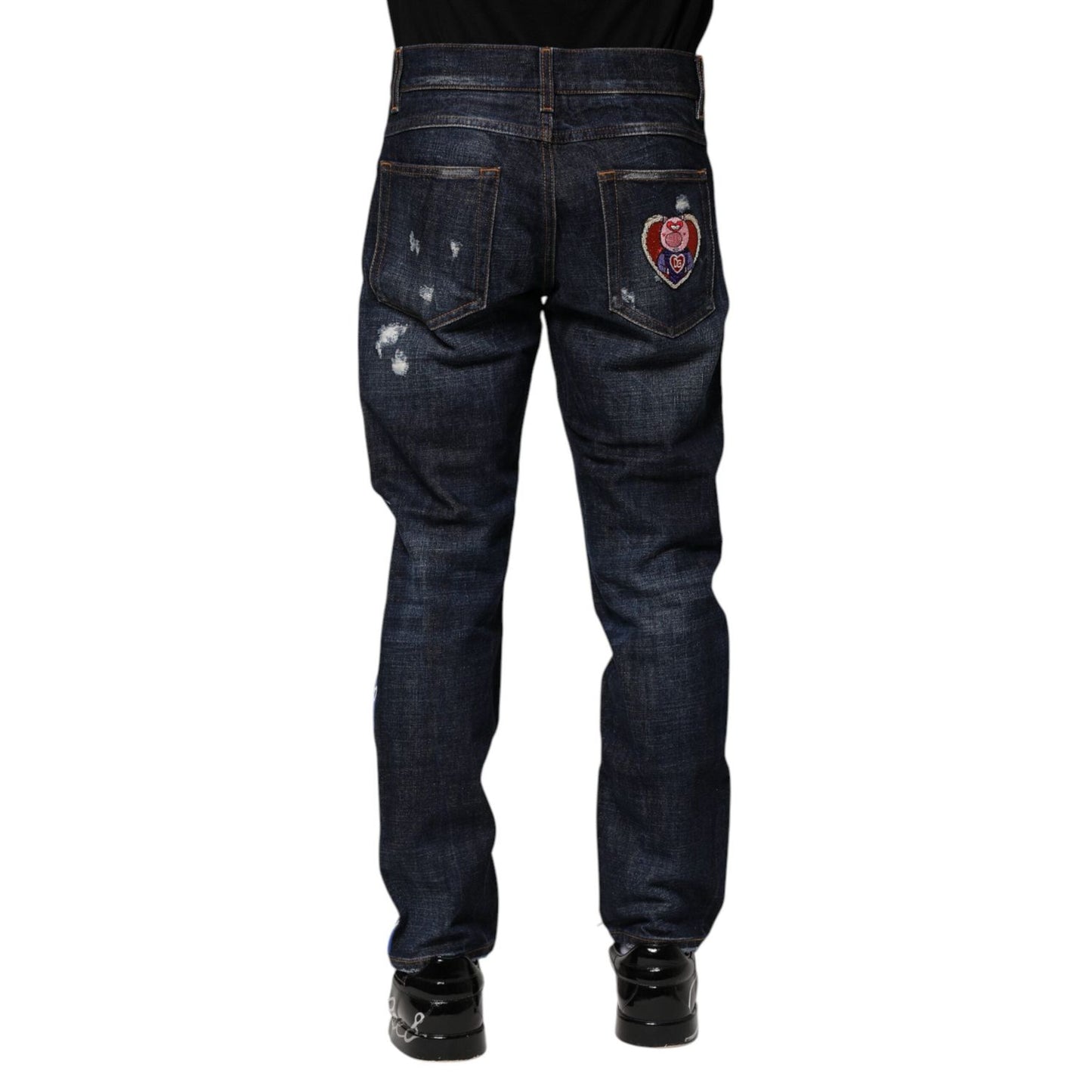 Dolce & Gabbana Dark Blue Tattered Skinny Denim Jeans PAN75227-44