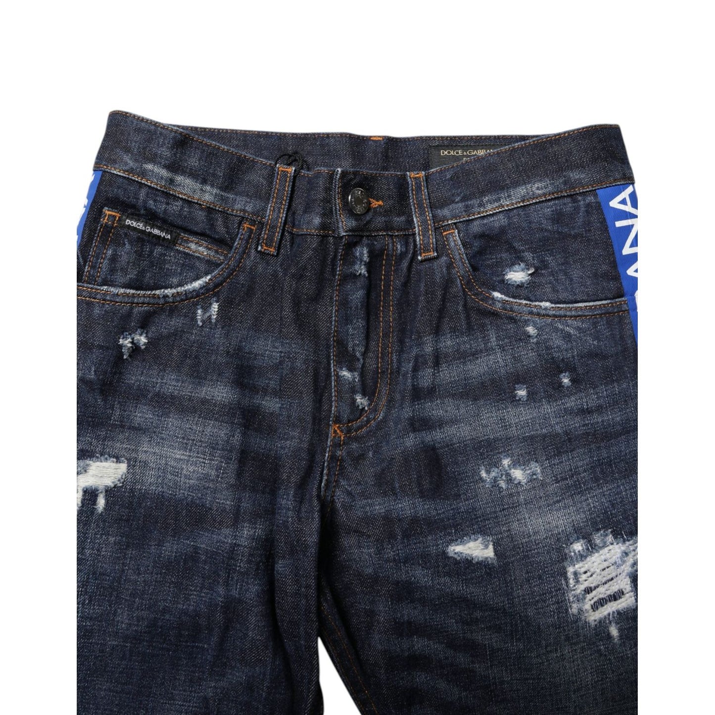 Dolce & Gabbana Dark Blue Tattered Skinny Denim Jeans PAN75227-44