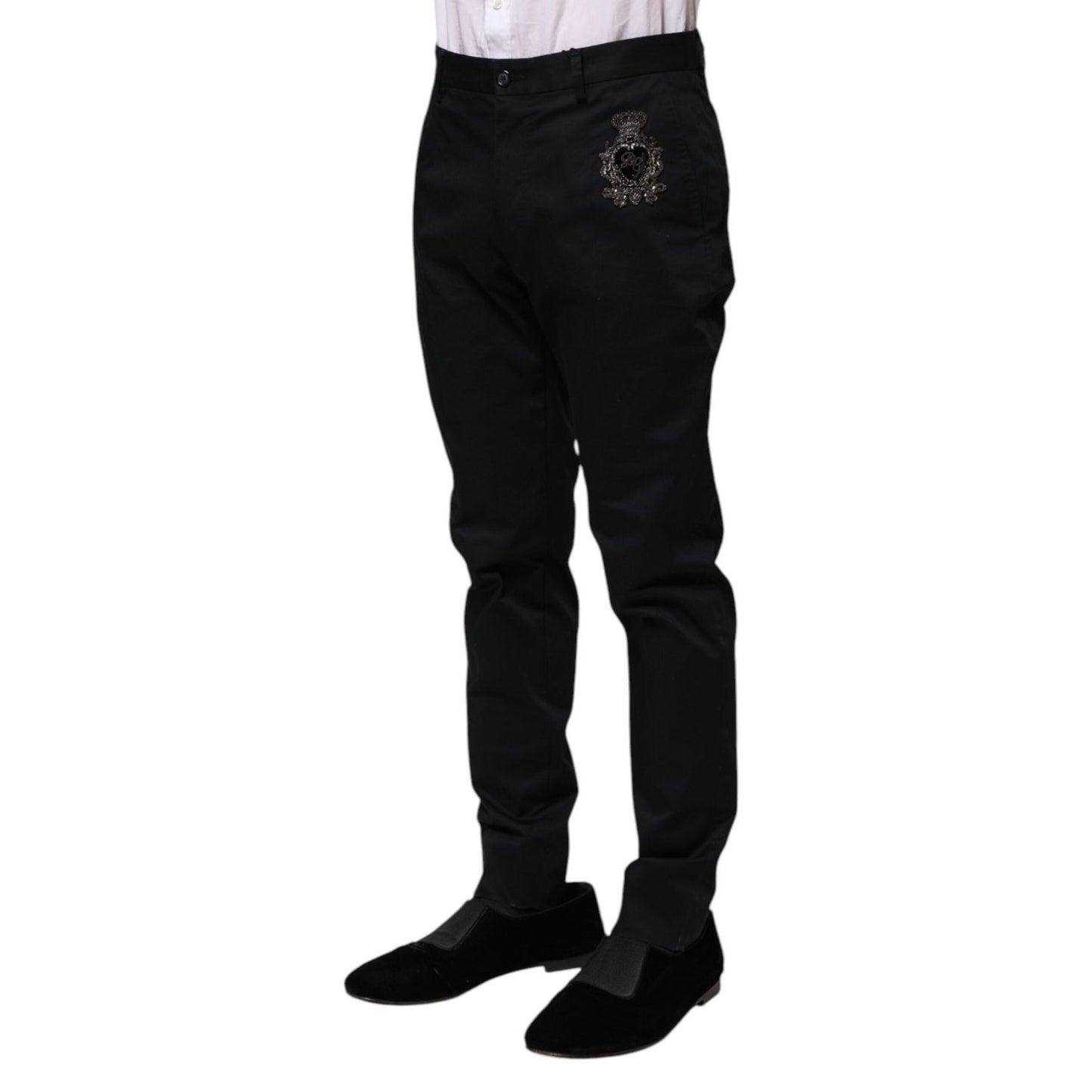 Dolce & Gabbana Dark Blue Logo Cotton Dress Pants PAN75808-44