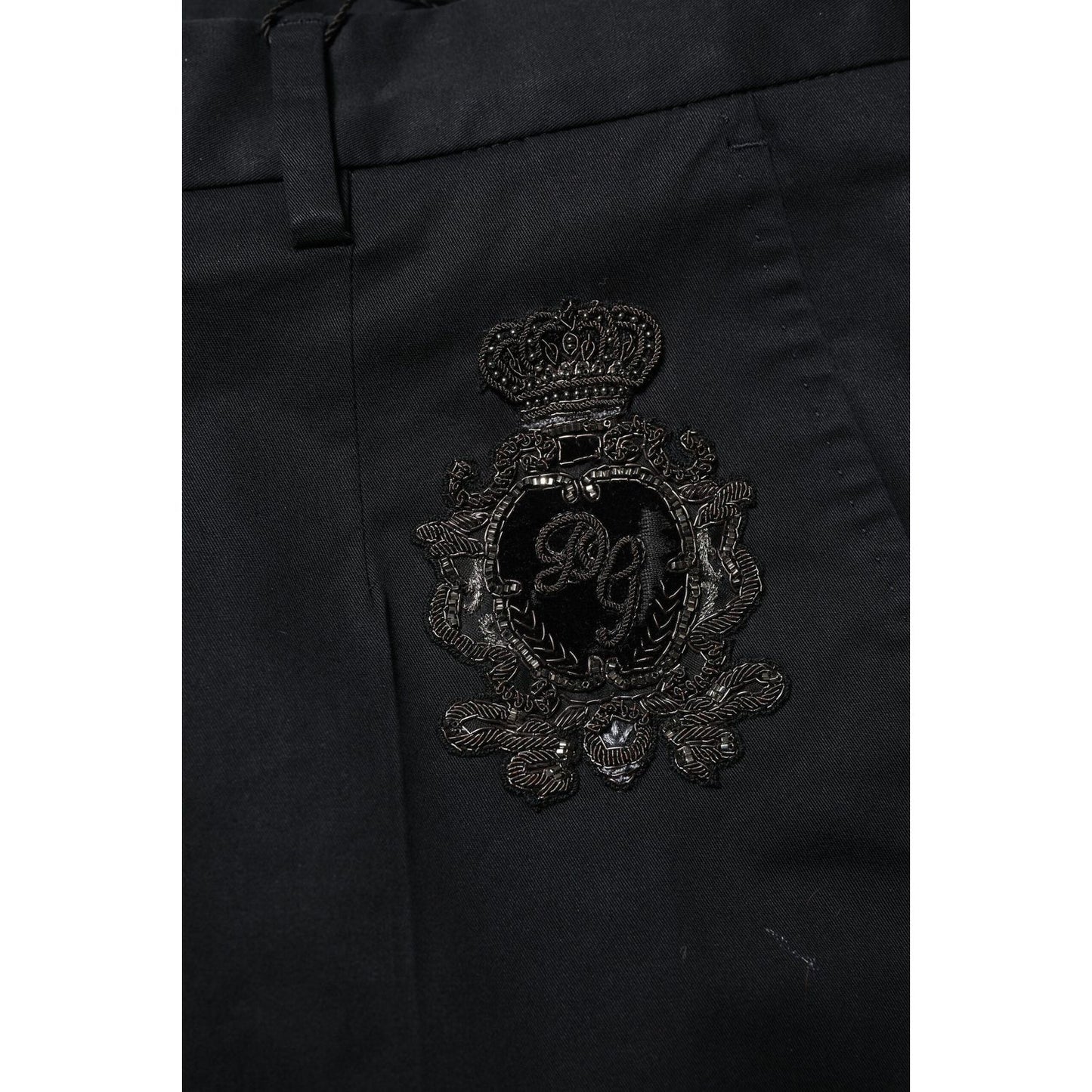Dolce & Gabbana Dark Blue Logo Cotton Dress Pants PAN75808-44