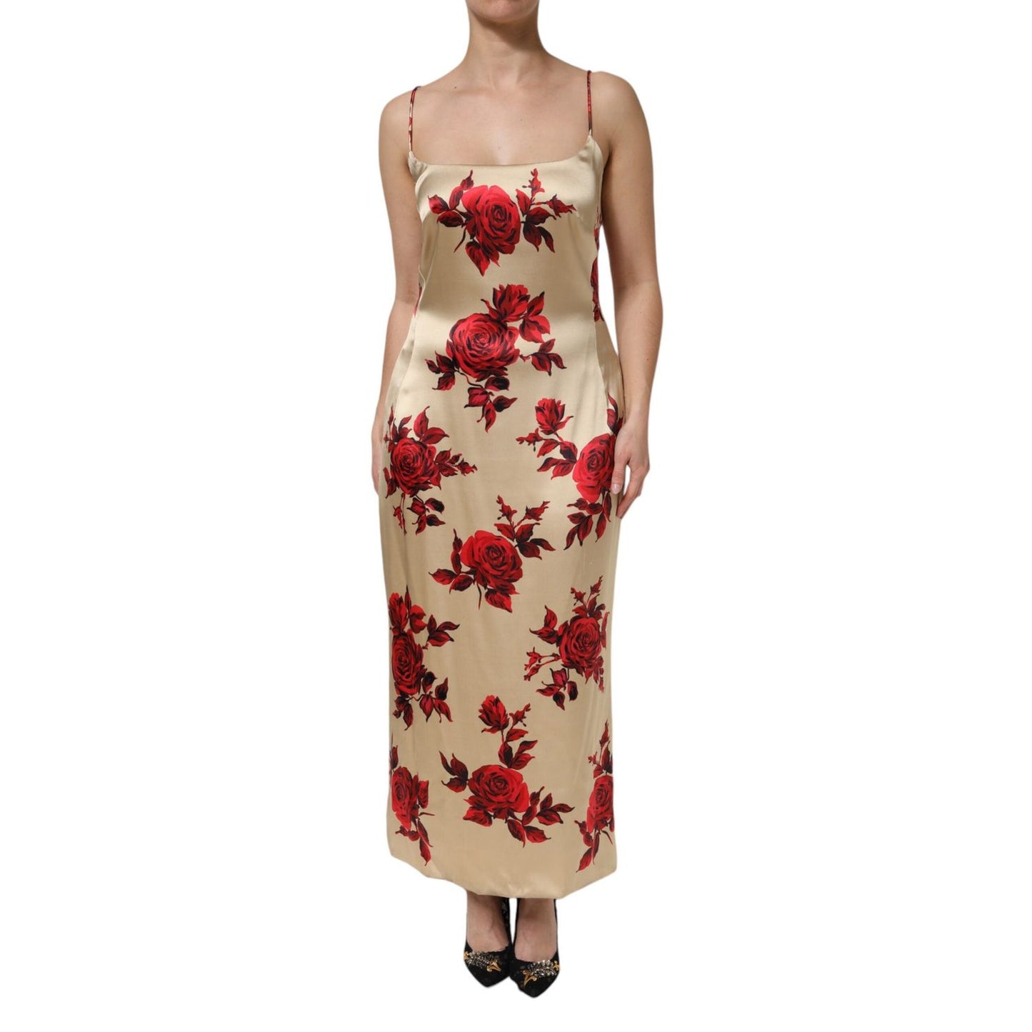 Dolce & Gabbana Beige Floral Spaghetti Strap Sheath Dress DR81757-50