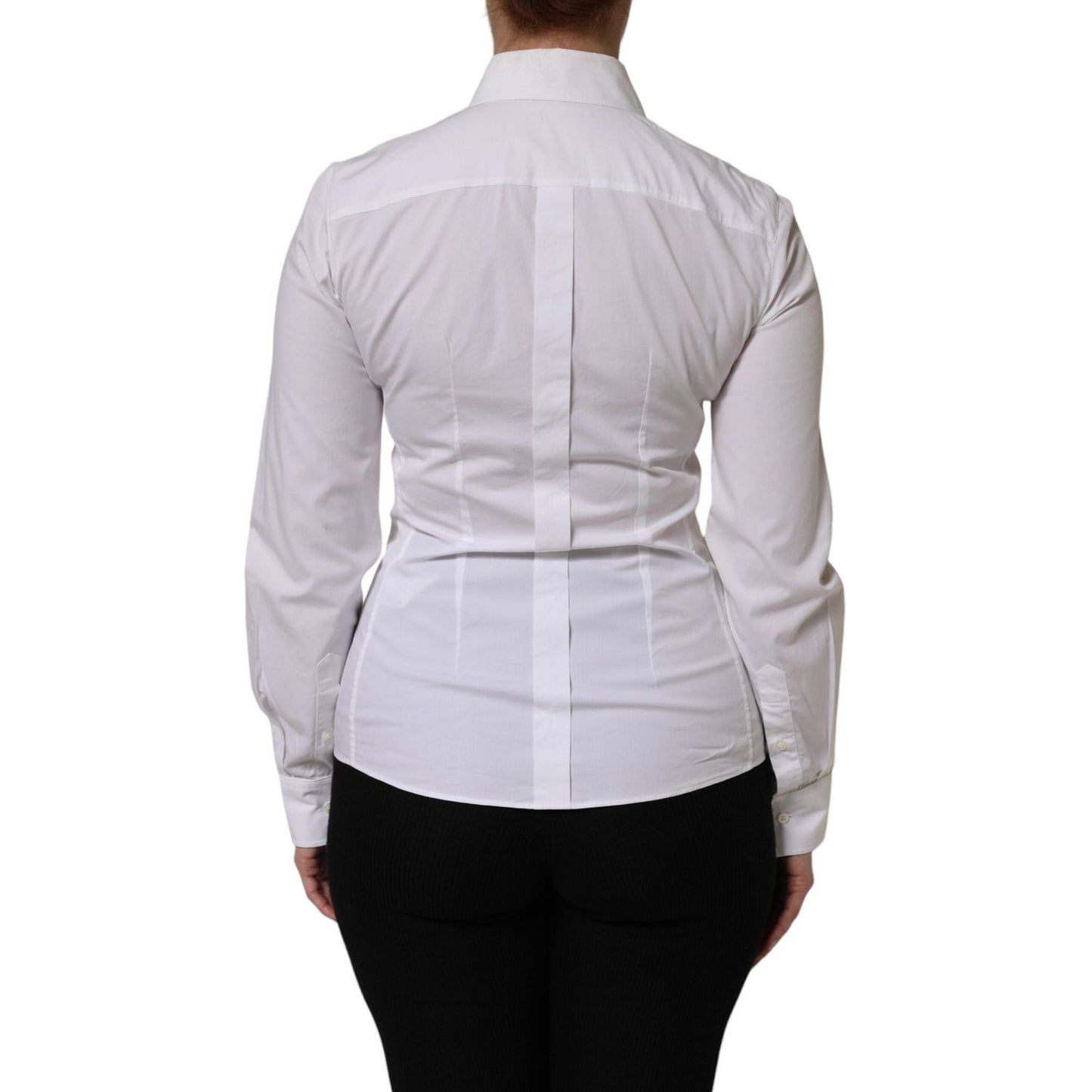 Dolce & Gabbana White Cotton Collared Long Sleeves Top Shirt TSH90560-38
