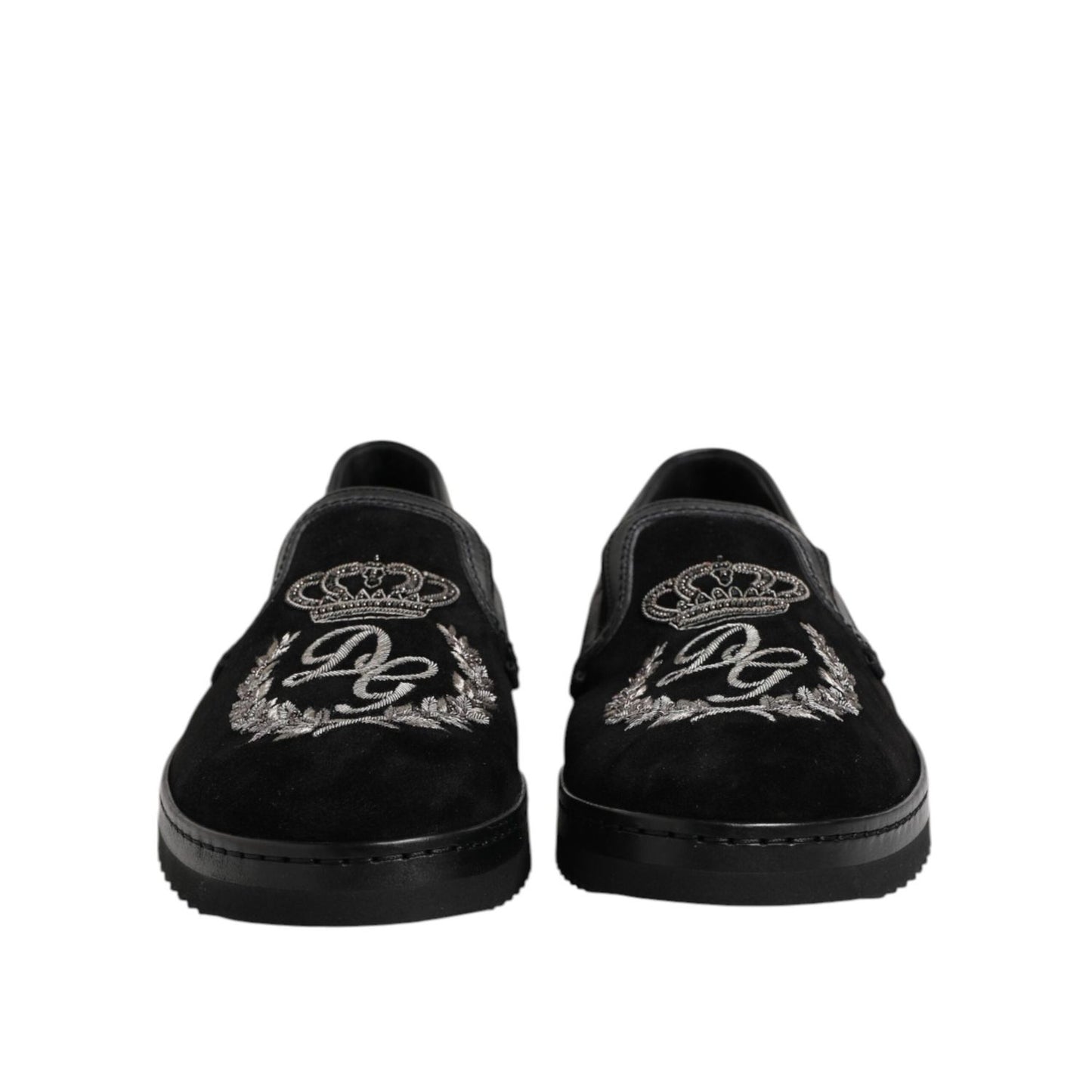 Dolce & Gabbana Black Embroidered Crown Loafers Shoes MV7499-42.5
