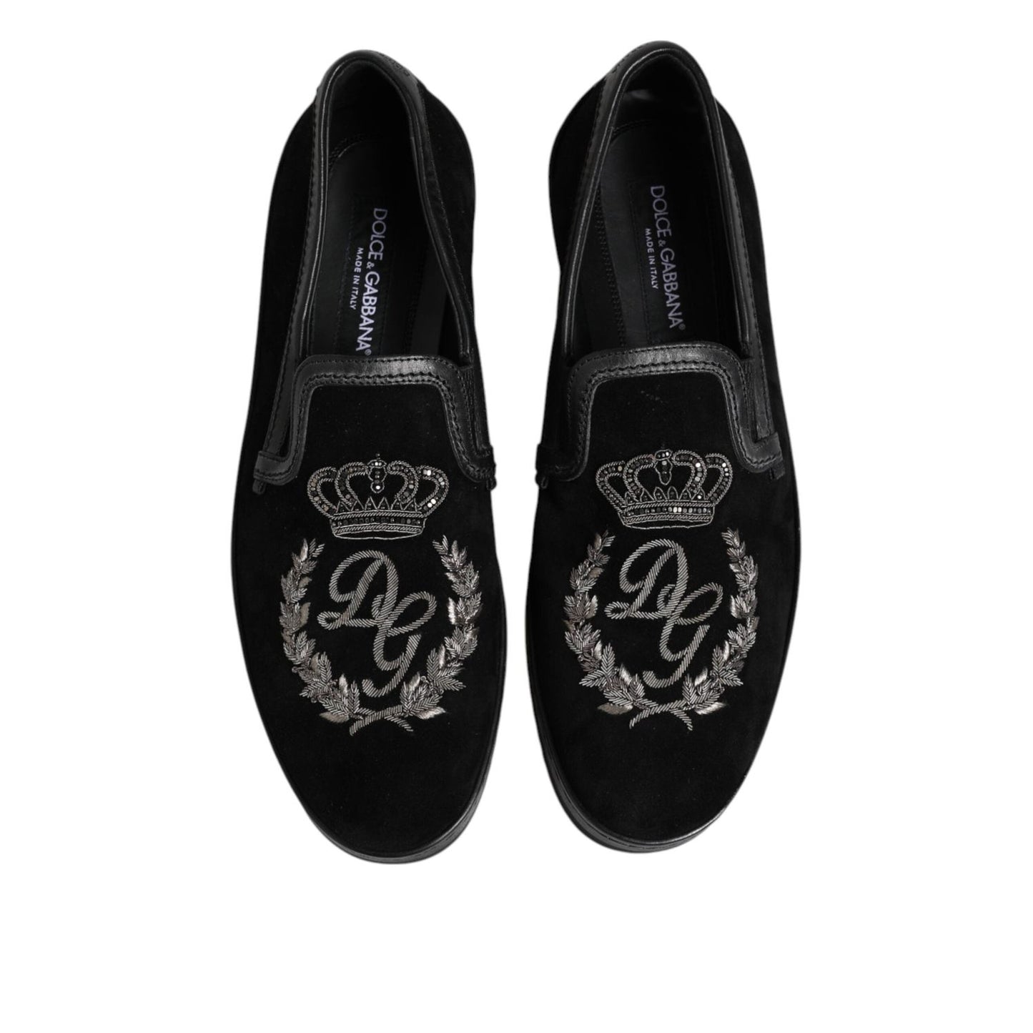 Dolce & Gabbana Black Embroidered Crown Loafers Shoes MV7499-42.5