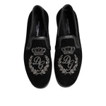 Dolce & Gabbana Black Embroidered Crown Loafers Shoes MV7499-42.5