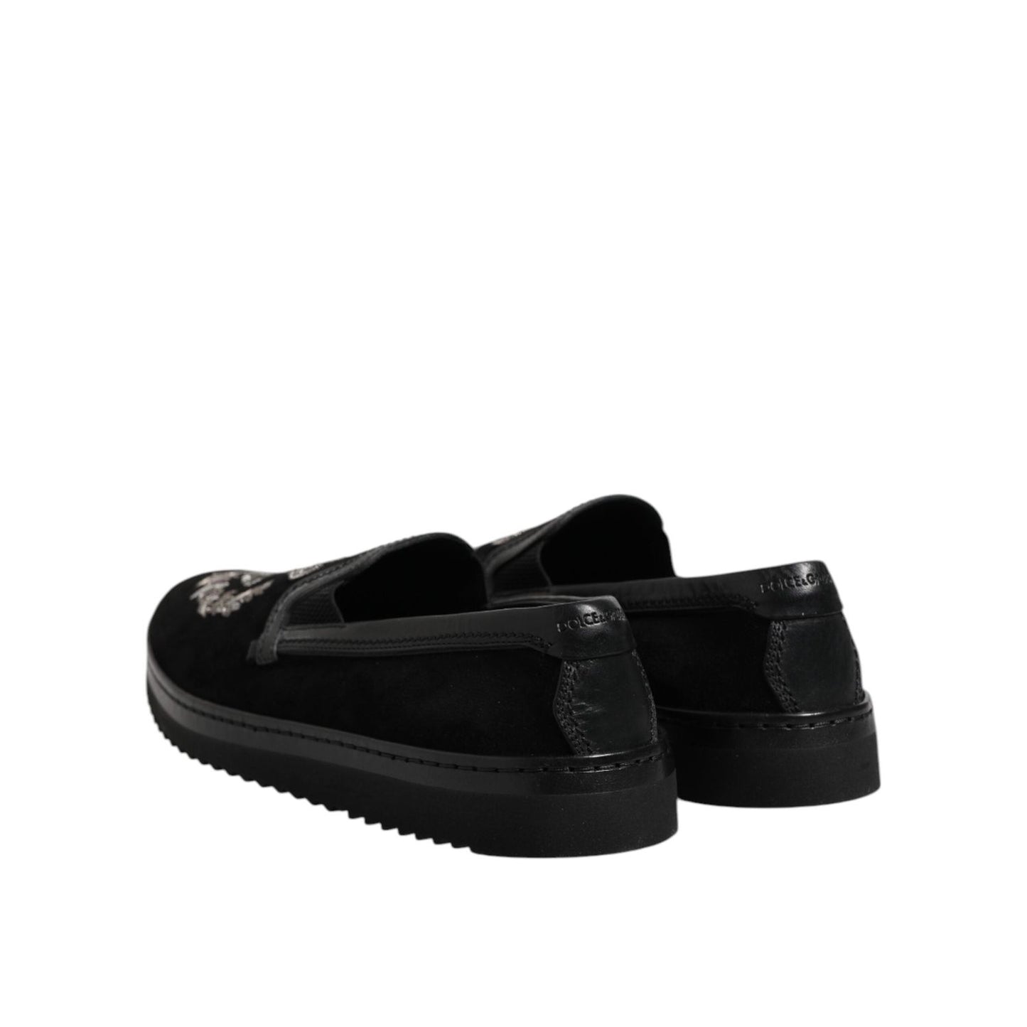 Dolce & Gabbana Black Embroidered Crown Loafers Shoes MV7499-42.5