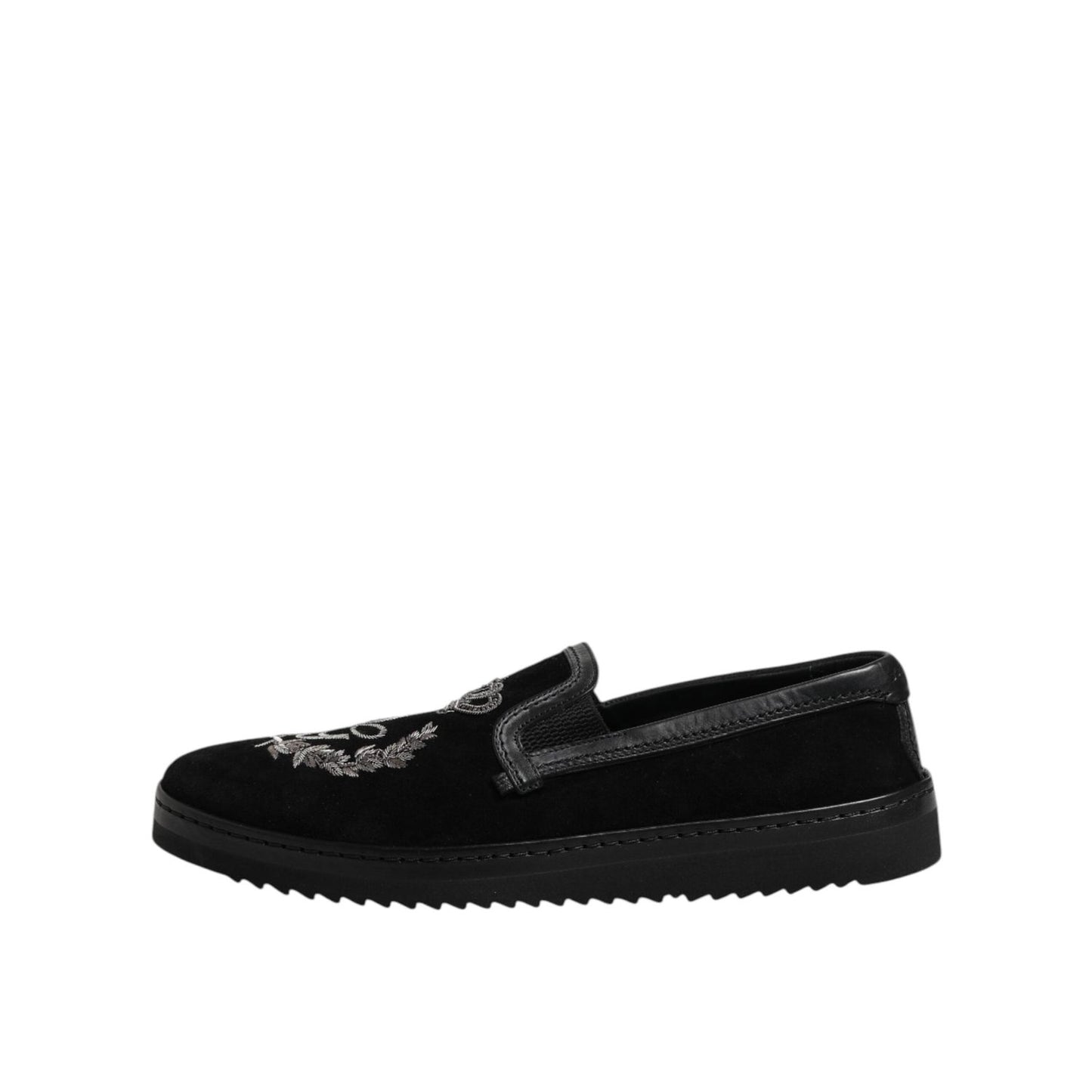 Dolce & Gabbana Black Embroidered Crown Loafers Shoes MV7499-42.5