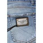 Dolce & Gabbana Blue Washed Tattered Logo Plaque Denim Jeans PAN76350-52