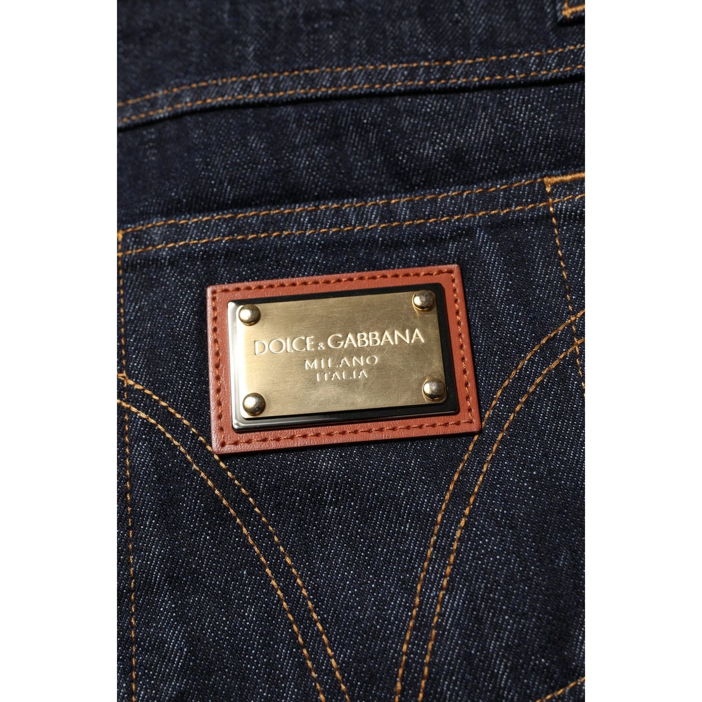 Dolce & Gabbana Dark Blue Cotton Logo Plaque Men Denim Jeans PAN76354-48