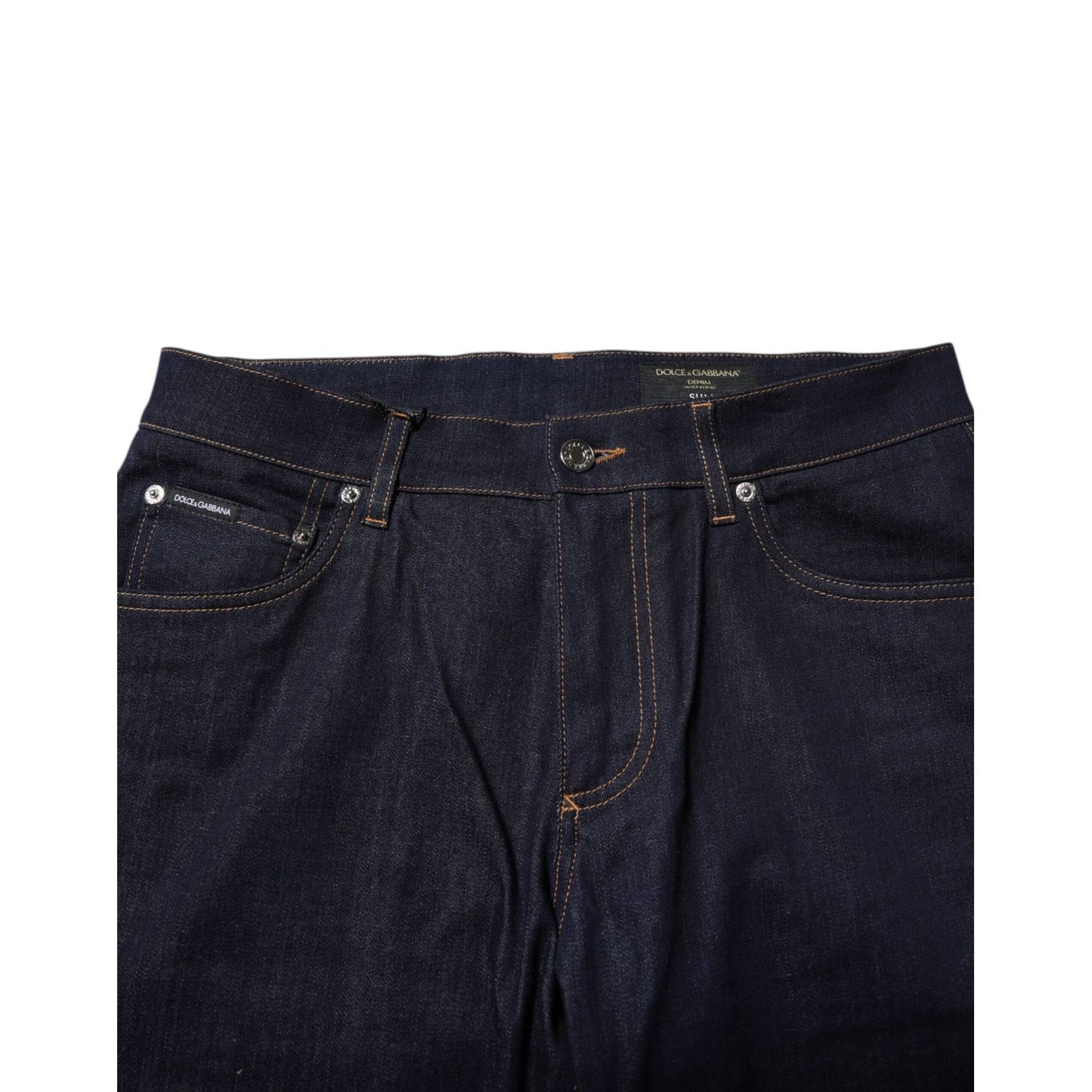 Dolce & Gabbana Dark Blue Cotton Logo Slim Fit Men Denim Jeans PAN76361-48