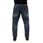 Dolce & Gabbana Blue Cotton Tattered Tapered Men Denim Jeans PAN76365-50