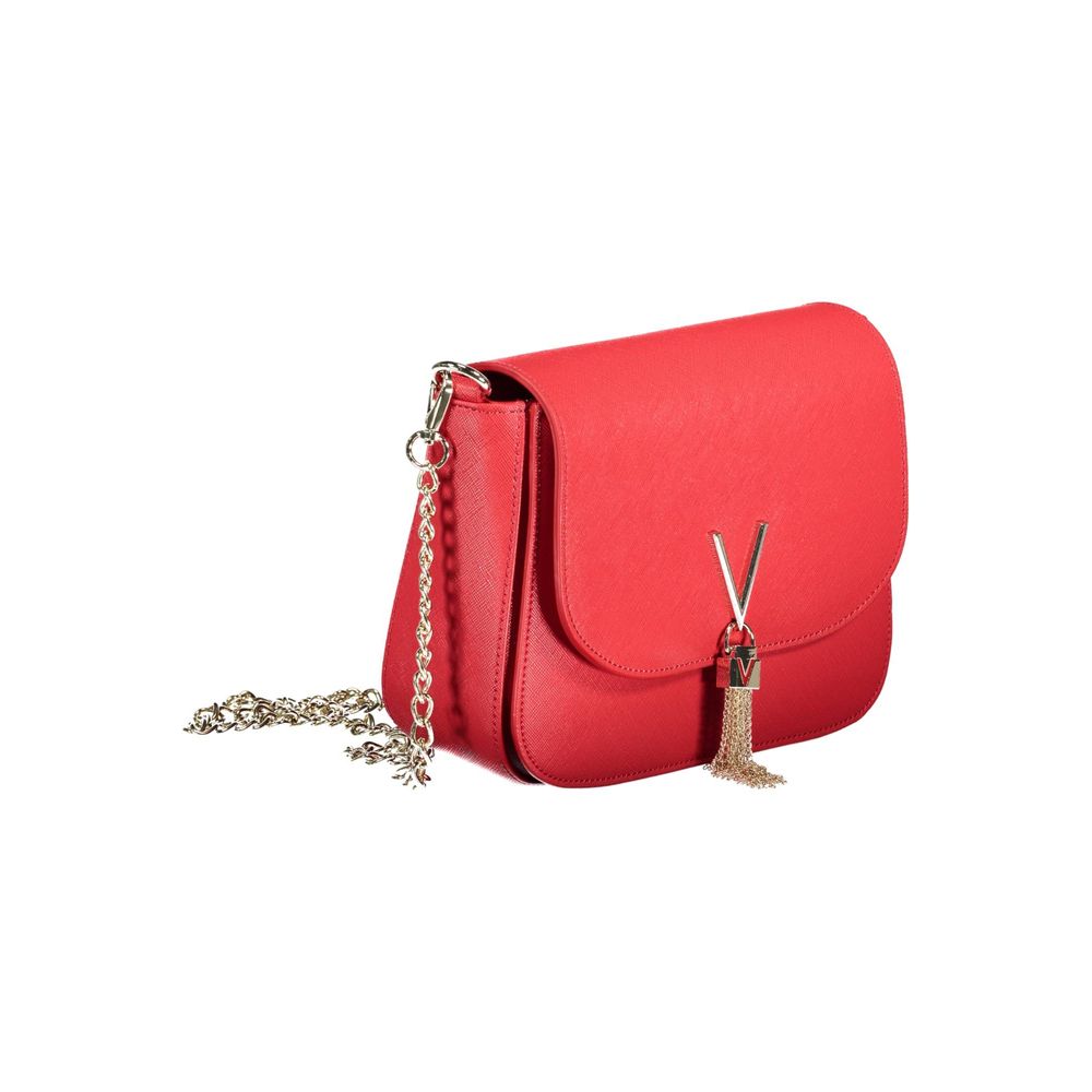 Mario Valentino Red Polyethylene Handbag with chain strap, external and internal pockets, logo detail.