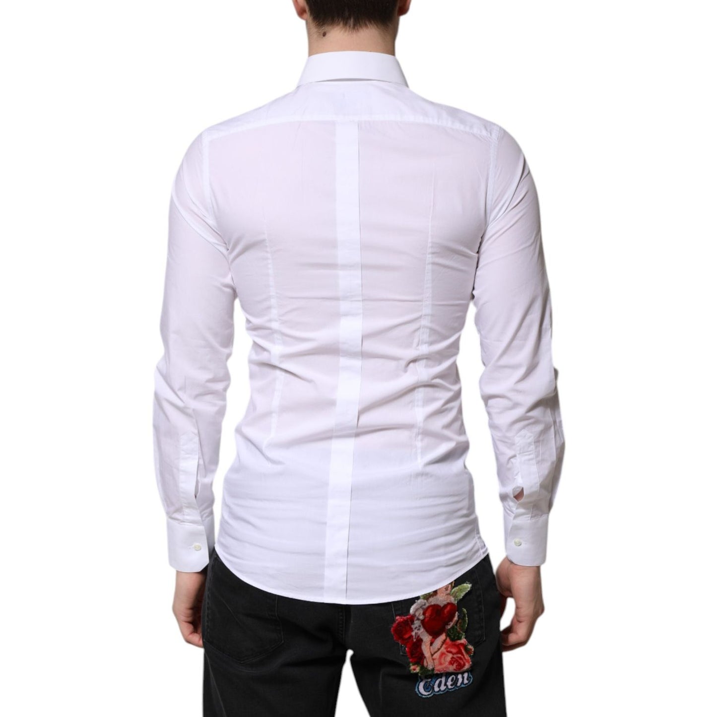 Dolce & Gabbana White Cotton GOLD Long Sleeves Formal Shirt TSH90575-38