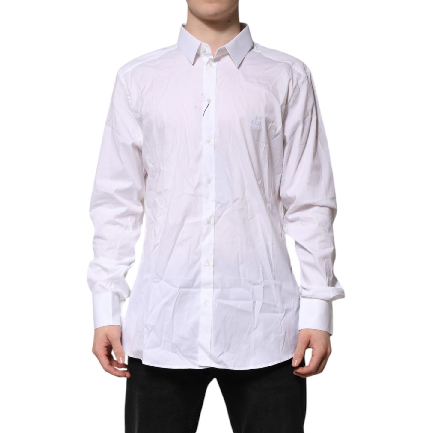 Dolce & Gabbana White Cotton GOLD Long Sleeves Formal Shirt TSH90579-39