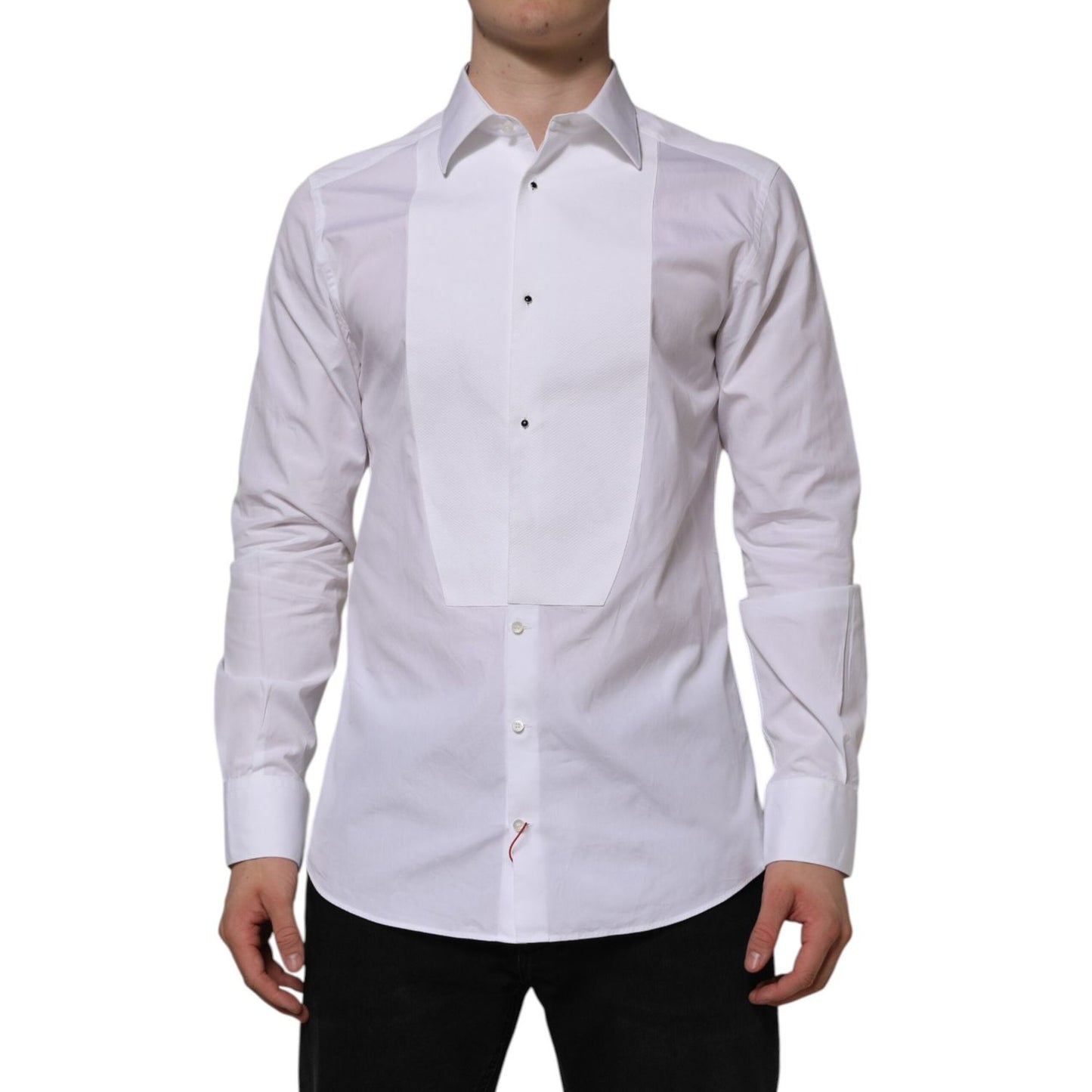 Dolce & Gabbana White Bib Cotton Popline GOLD Men Formal Shirt TSH90583-41