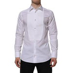 Dolce & Gabbana White Bib Cotton Popline GOLD Men Formal Shirt TSH90583-41