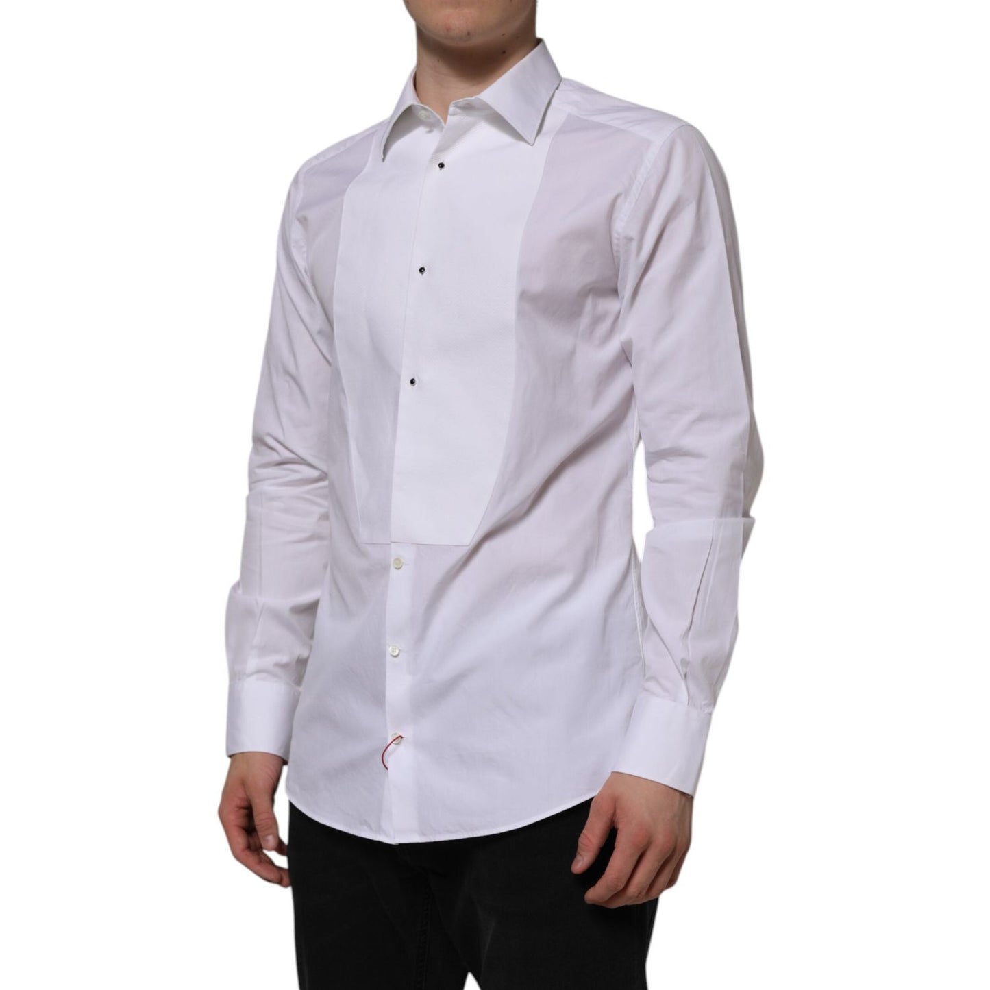 Dolce & Gabbana White Bib Cotton Popline GOLD Men Formal Shirt TSH90583-41