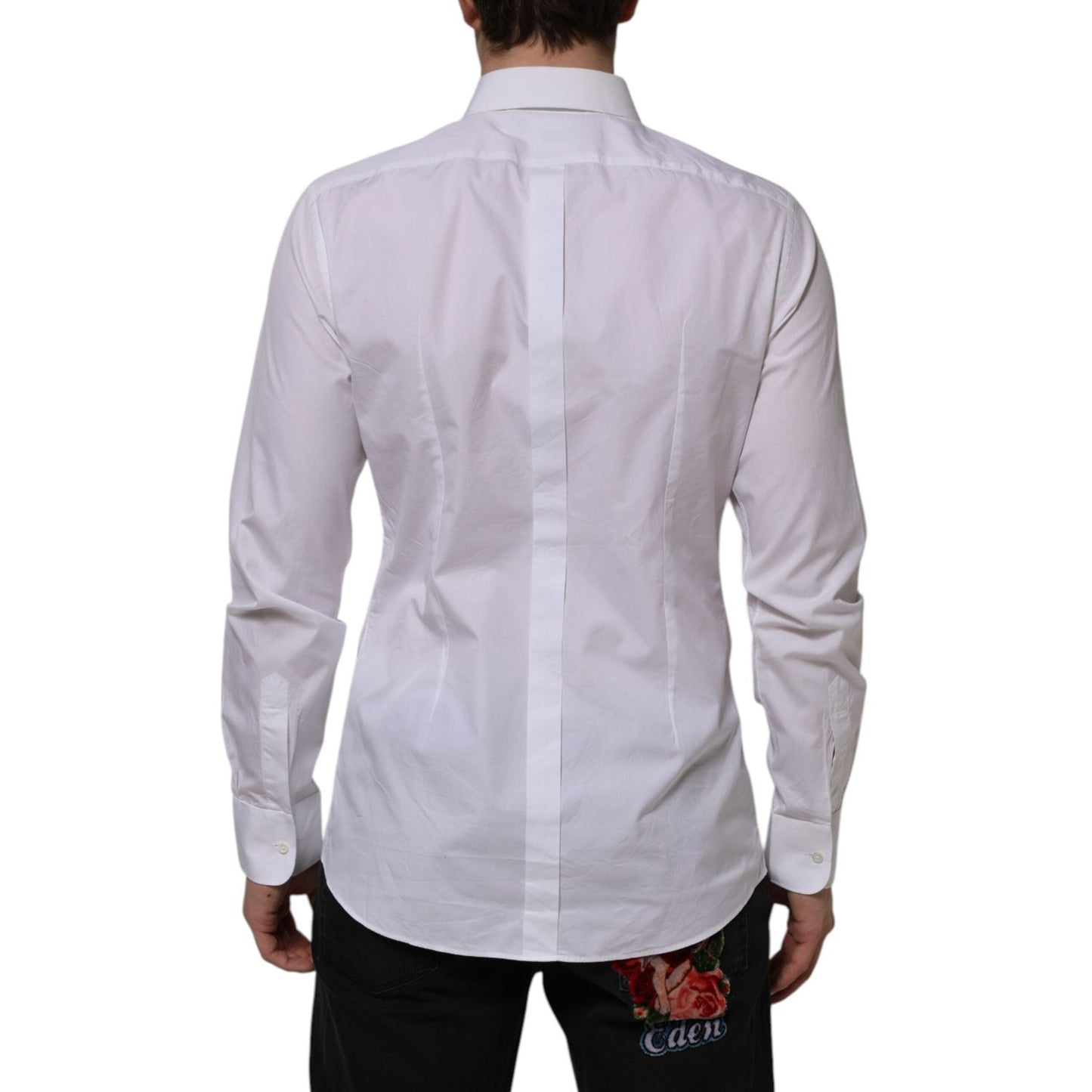 Dolce & Gabbana White Bib Cotton Popline GOLD Men Formal Shirt TSH90583-41