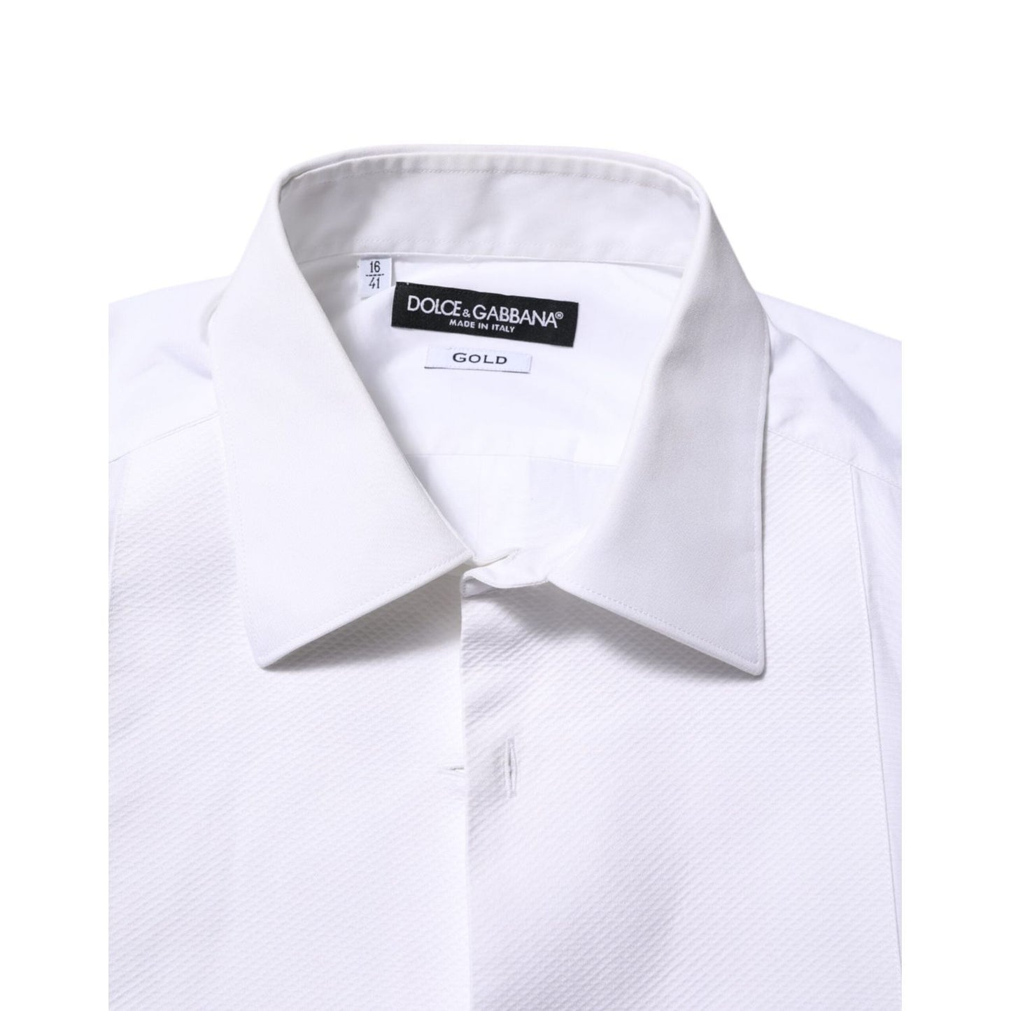 Dolce & Gabbana White Bib Cotton Popline GOLD Men Formal Shirt TSH90583-41