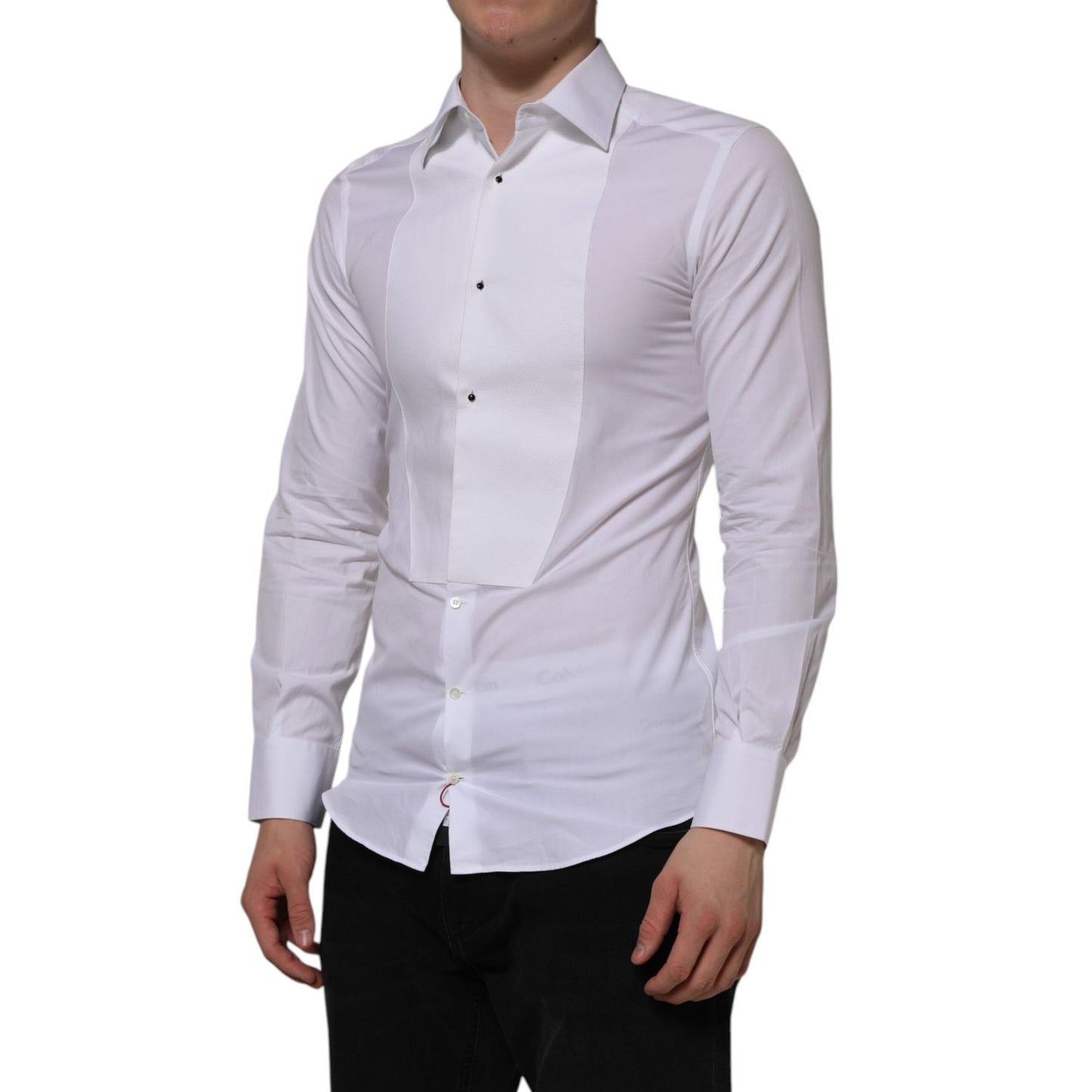 Dolce & Gabbana White Bib Cotton Poplin GOLD Formal Shirt TSH90586-44