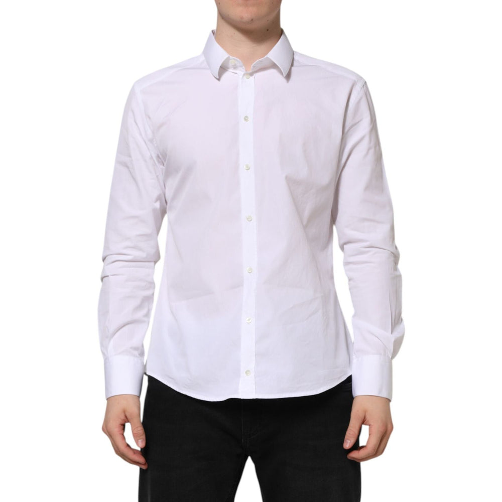 Dolce & Gabbana White Cotton Long Sleeves GOLD Formal Shirt TSH90588-44