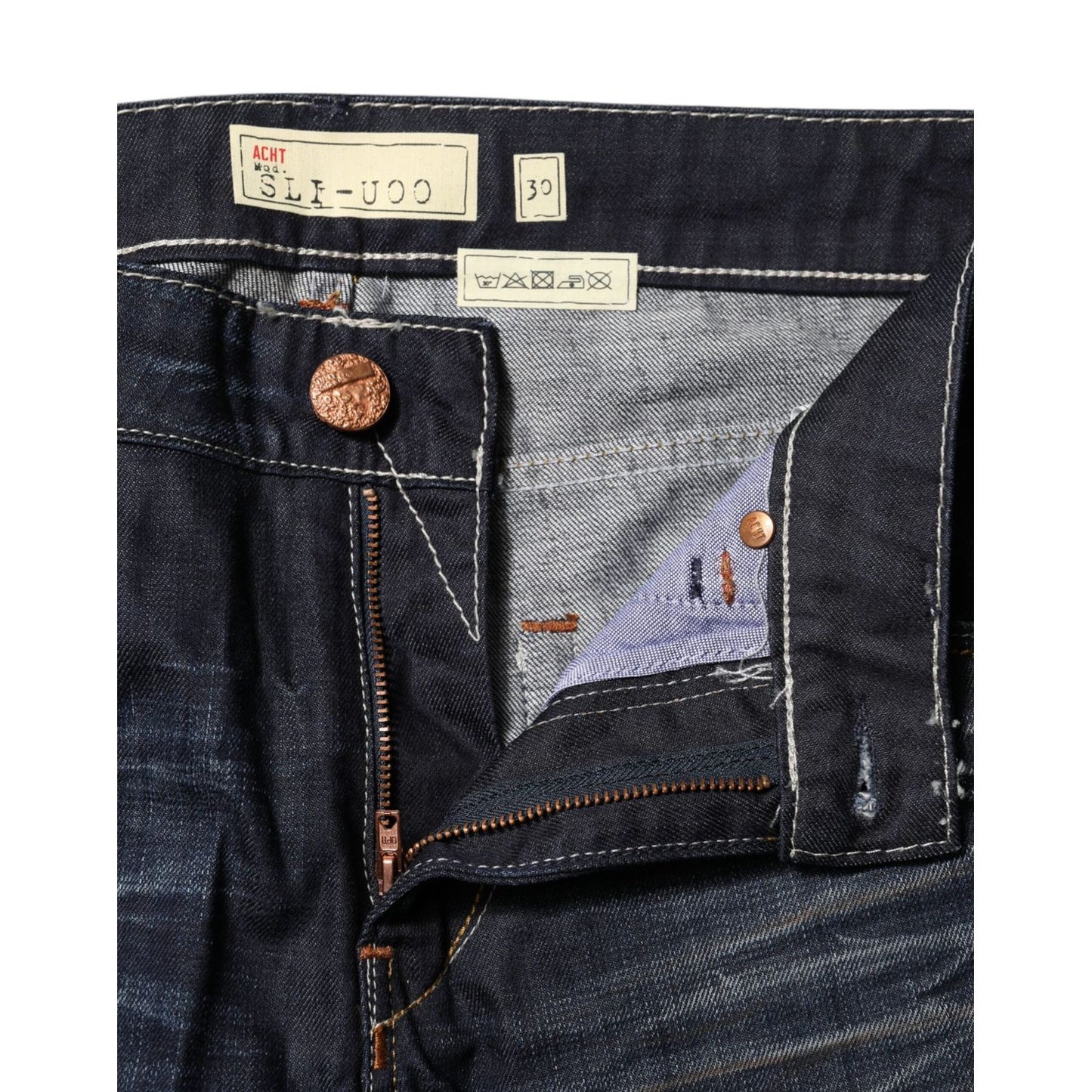 Acht Blue Washed Cotton Mid Waist Flared Denim Jeans PAN71838-30