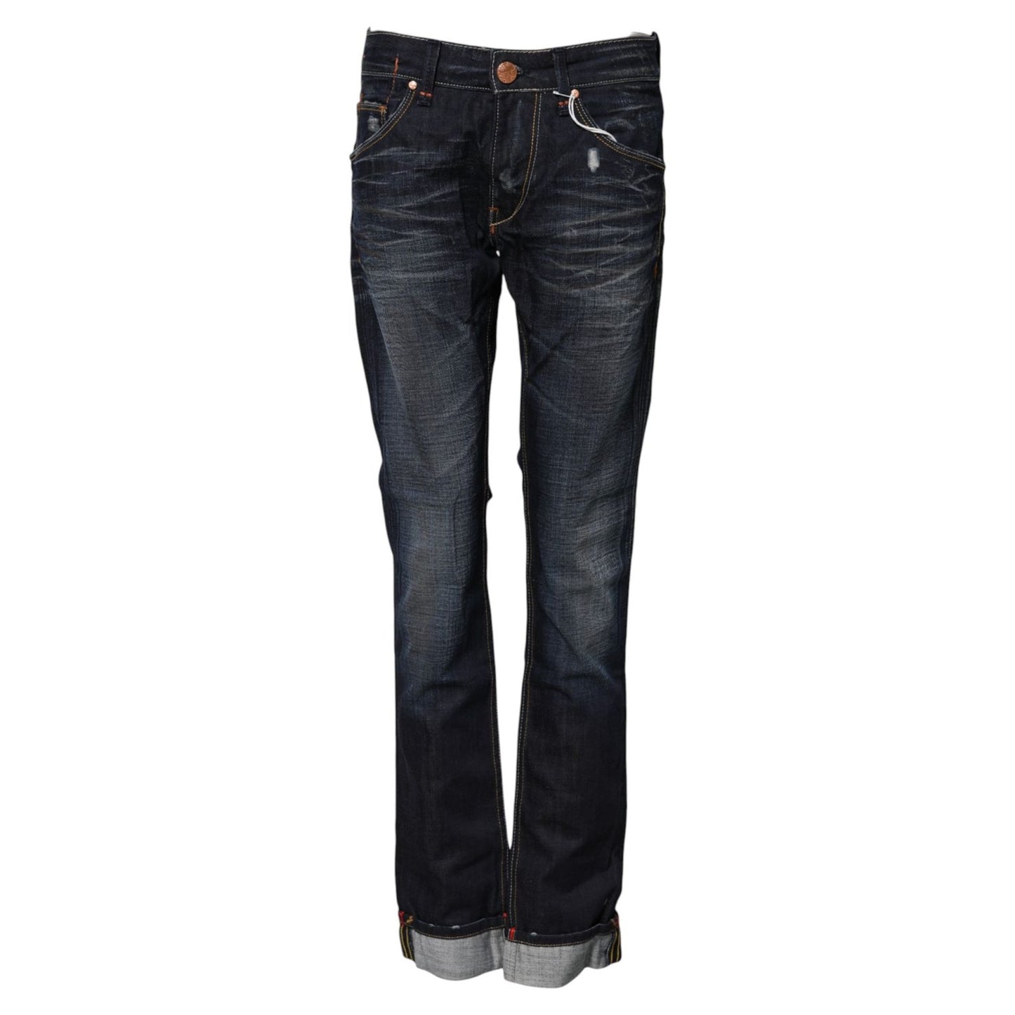 Acht Blue Washed Cotton Mid Waist Flared Denim Jeans PAN71838-30