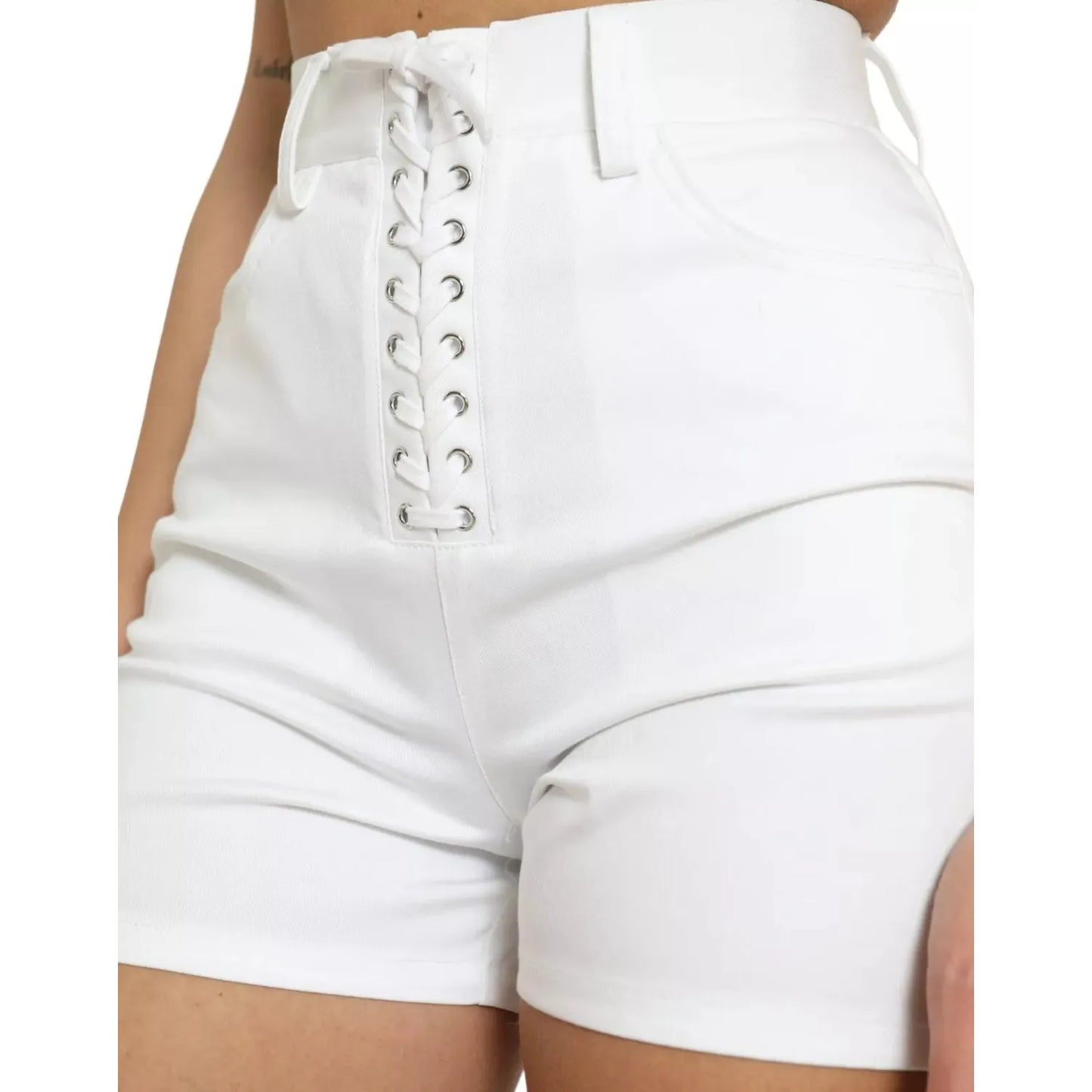 Dolce & Gabbana White Front Lace High Waist Hot Pants Shorts PAN74913-40