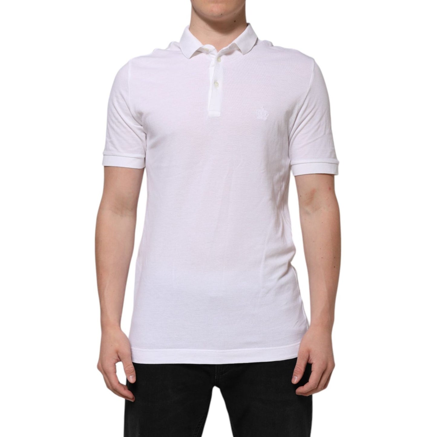 Dolce & Gabbana White Collared Men Short Sleeve Crown T-shirt TSH86382-50