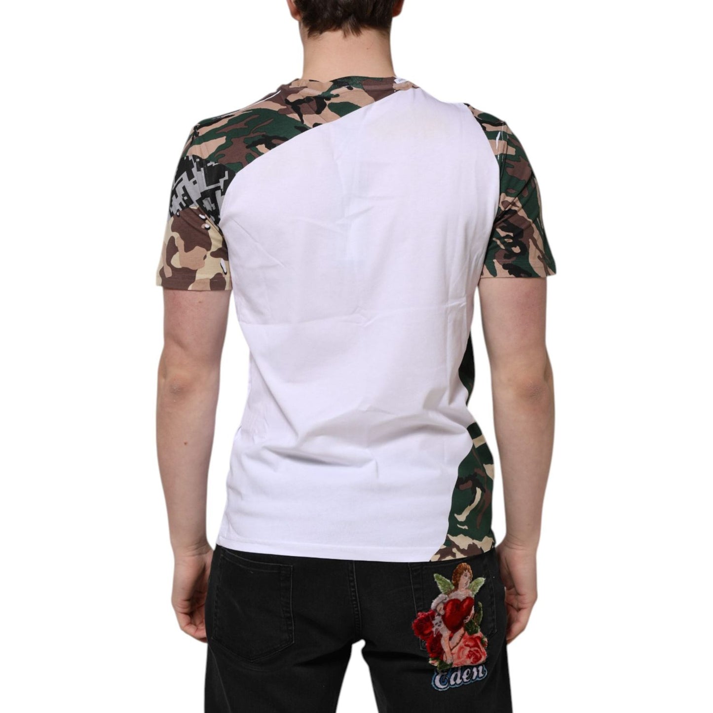 Dolce & Gabbana White Camouflage Cotton Men Crew Neck T-shirt TSH90506-48
