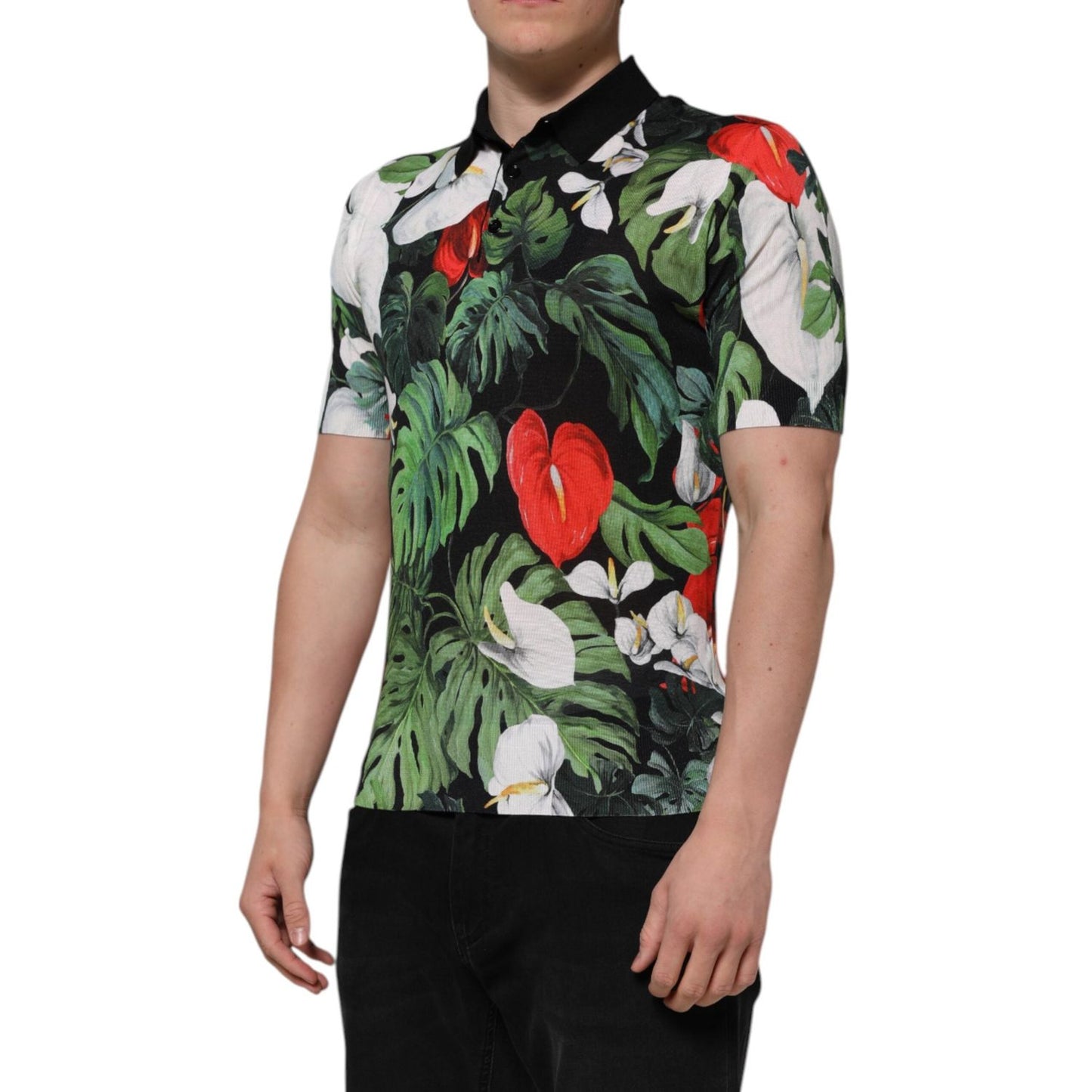 Dolce & Gabbana Multicolor Floral Silk Collared Polo T-shirt TSH90528-48